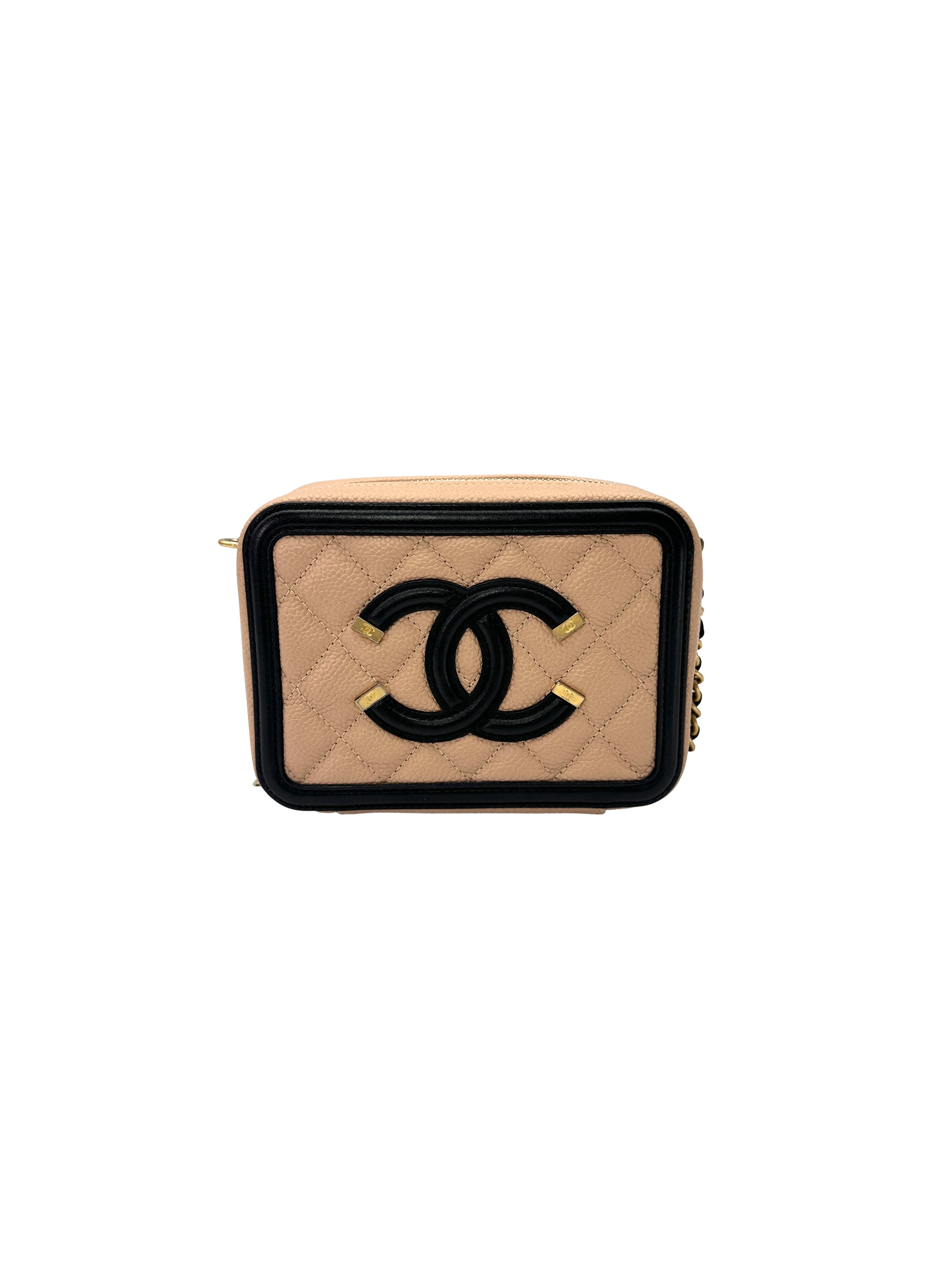 Chanel CC Filigree Black/Beige Quilted Leather Vanity Case(26***60) CC2627
