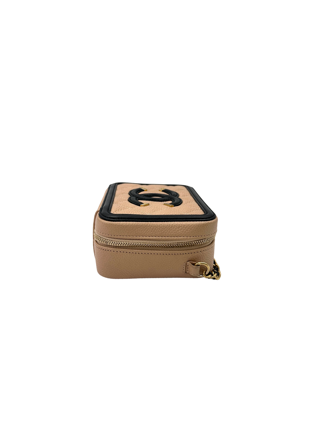 Chanel CC Filigree Black/Beige Quilted Leather Vanity Case(26***60) CC2627