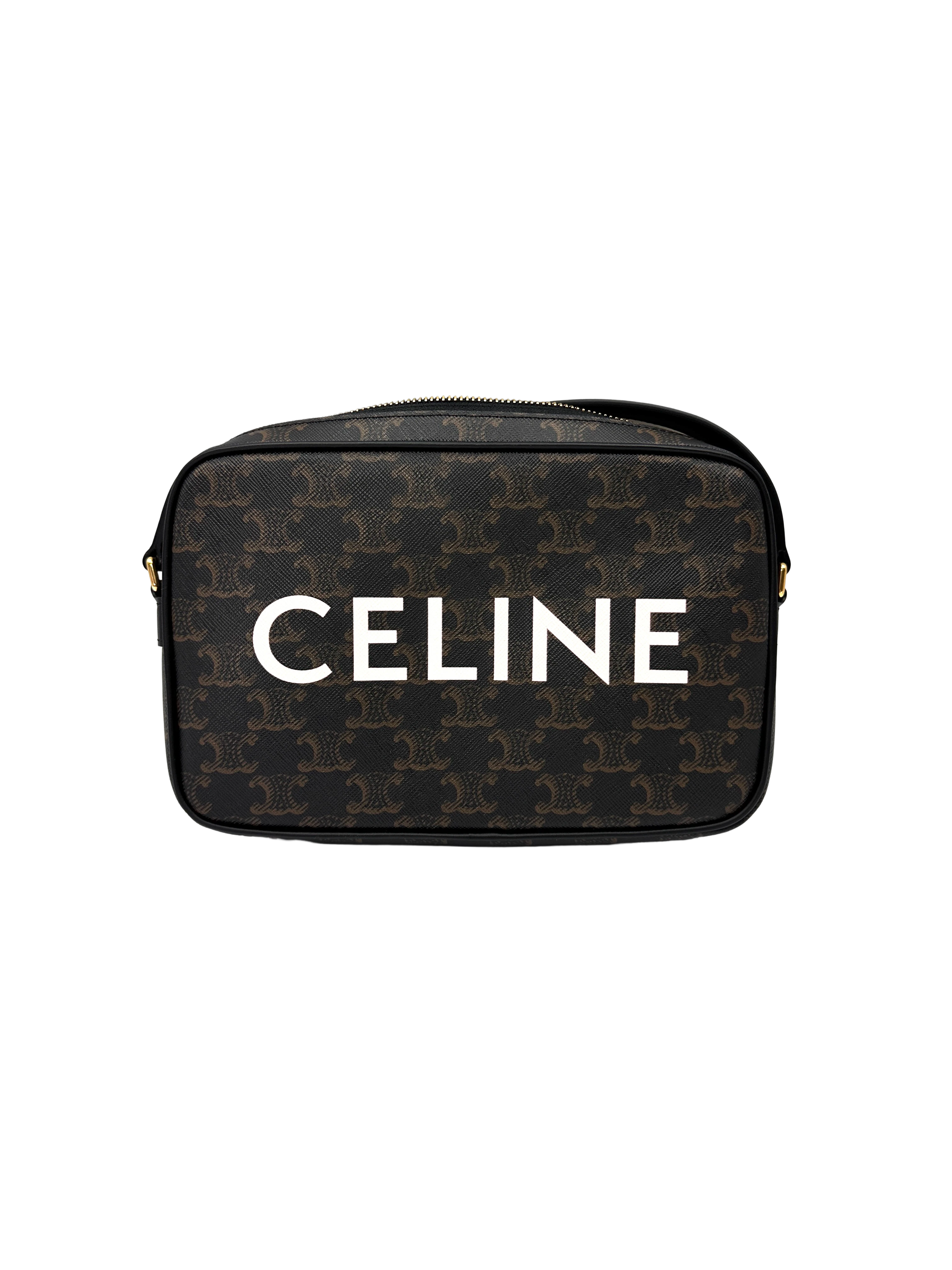 Celine Triomphe Canvas White Logo Print Messenger Bag CEX