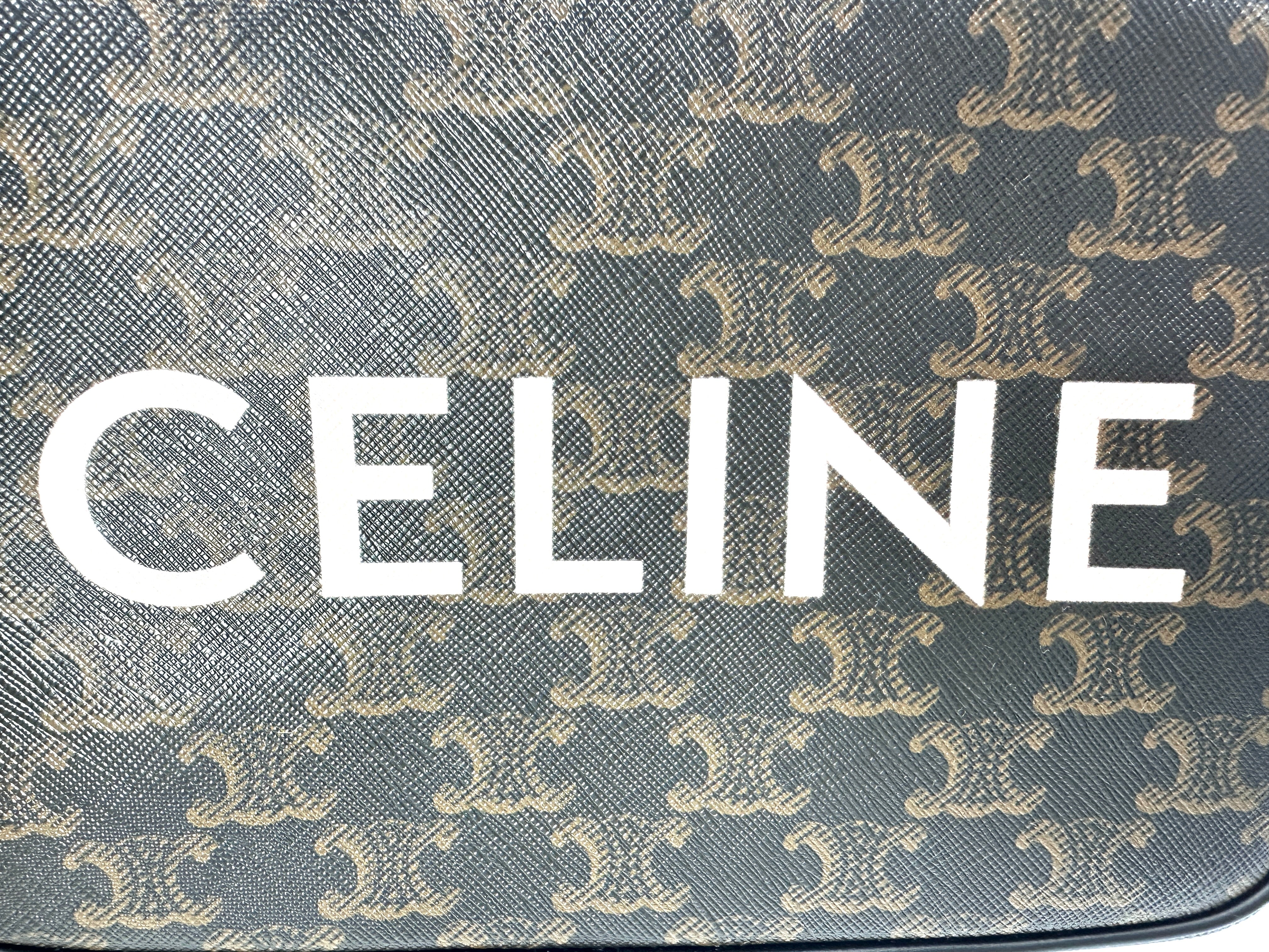 Celine Triomphe Canvas White Logo Print Messenger Bag CEX