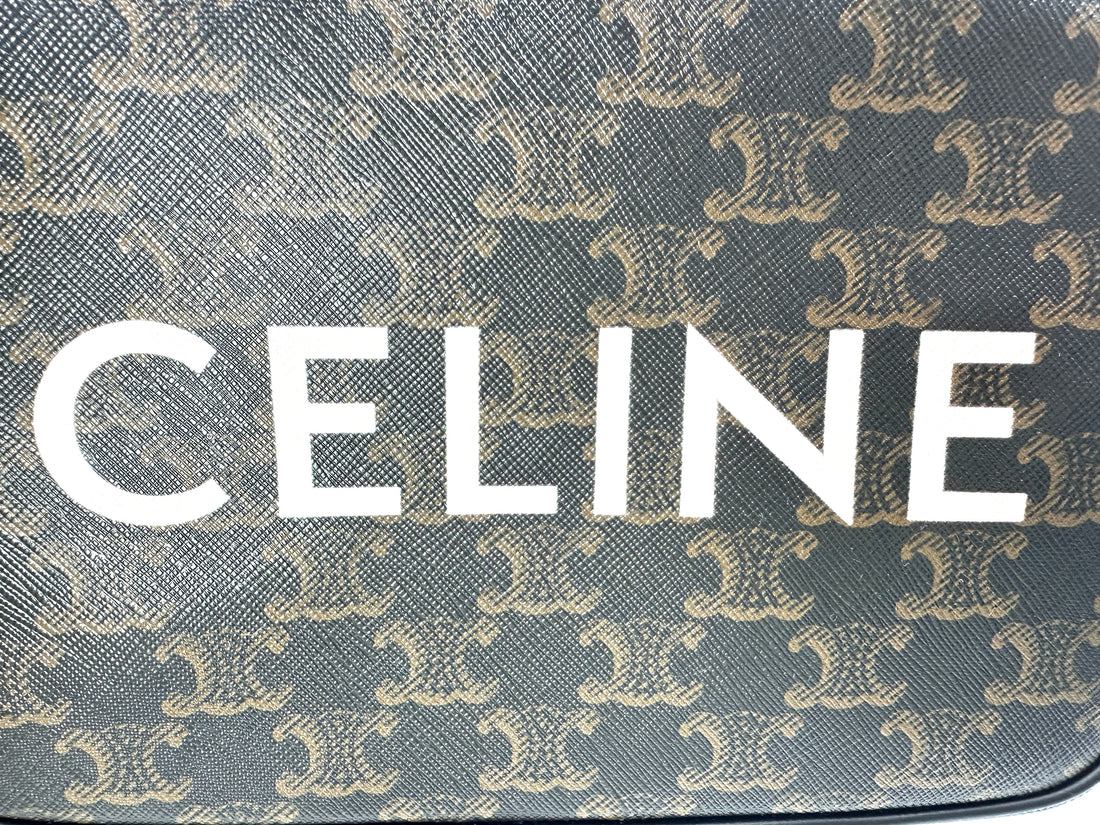 Celine Triomphe Canvas White Logo Print Messenger Bag CEX
