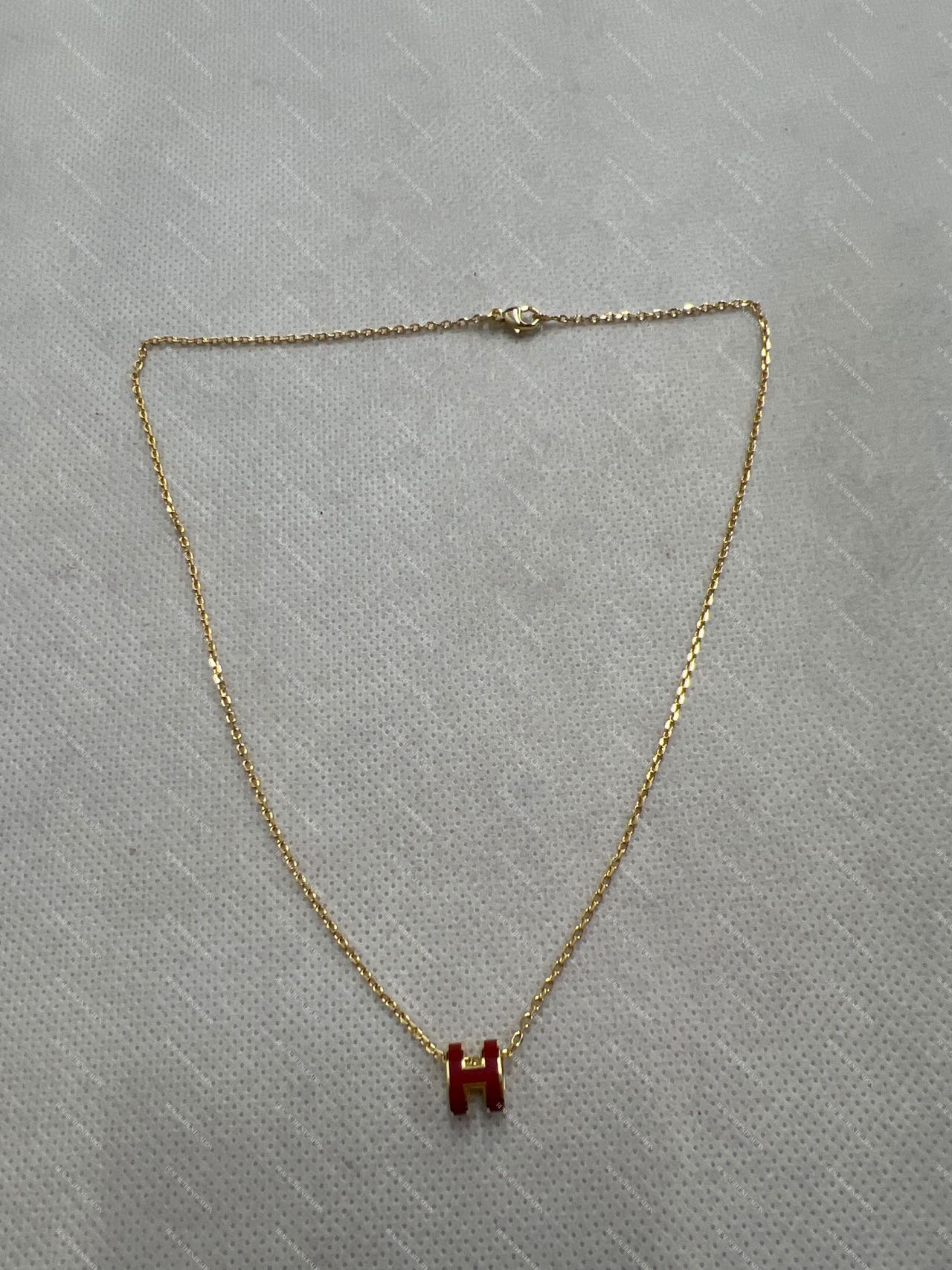 Hermes Mini Pop H Necklace,Rose Gold-Plated Chain/Red "H" HMN17