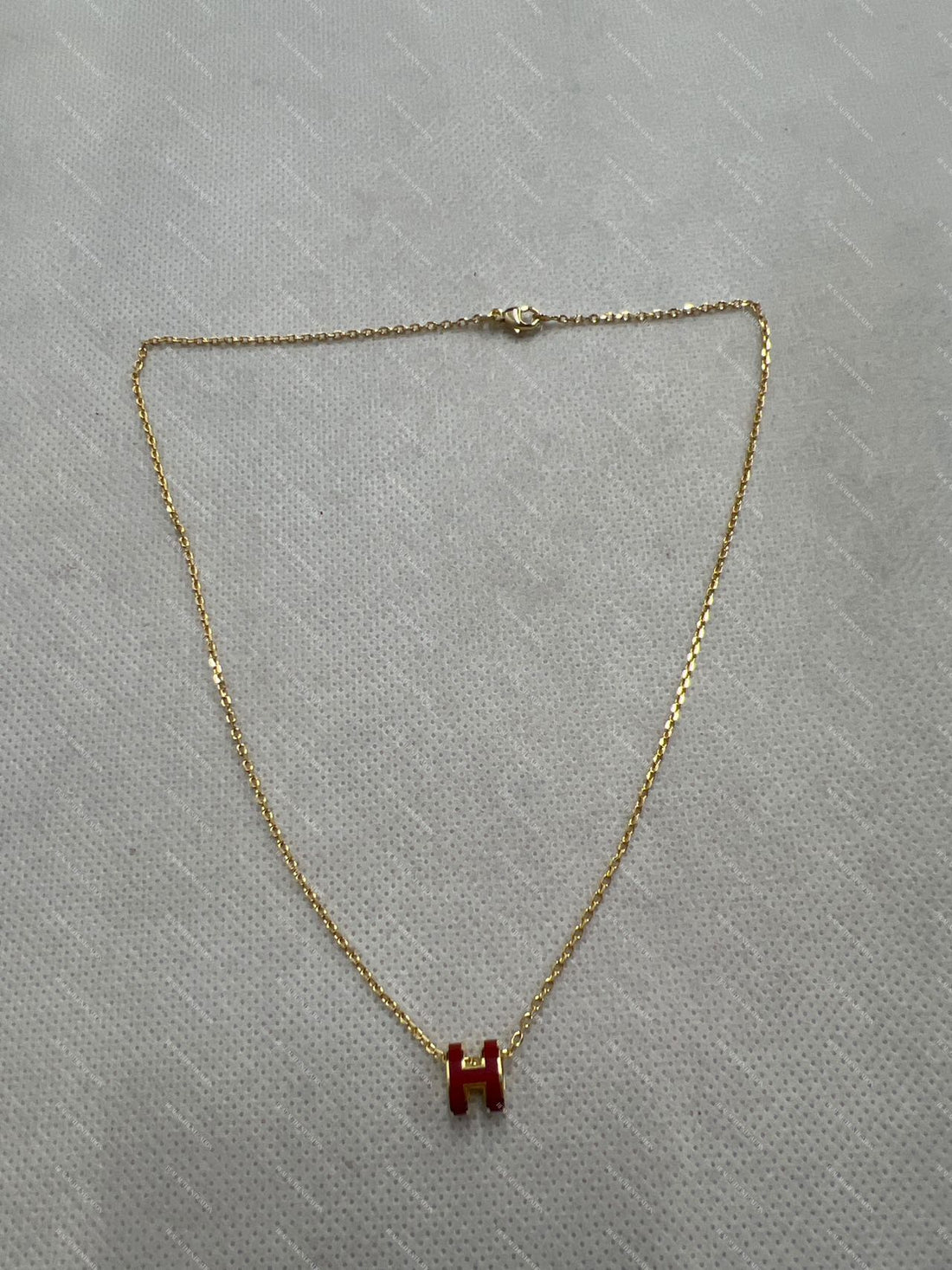 Hermes Mini Pop H Necklace,Rose Gold-Plated Chain/Red "H" HMN17