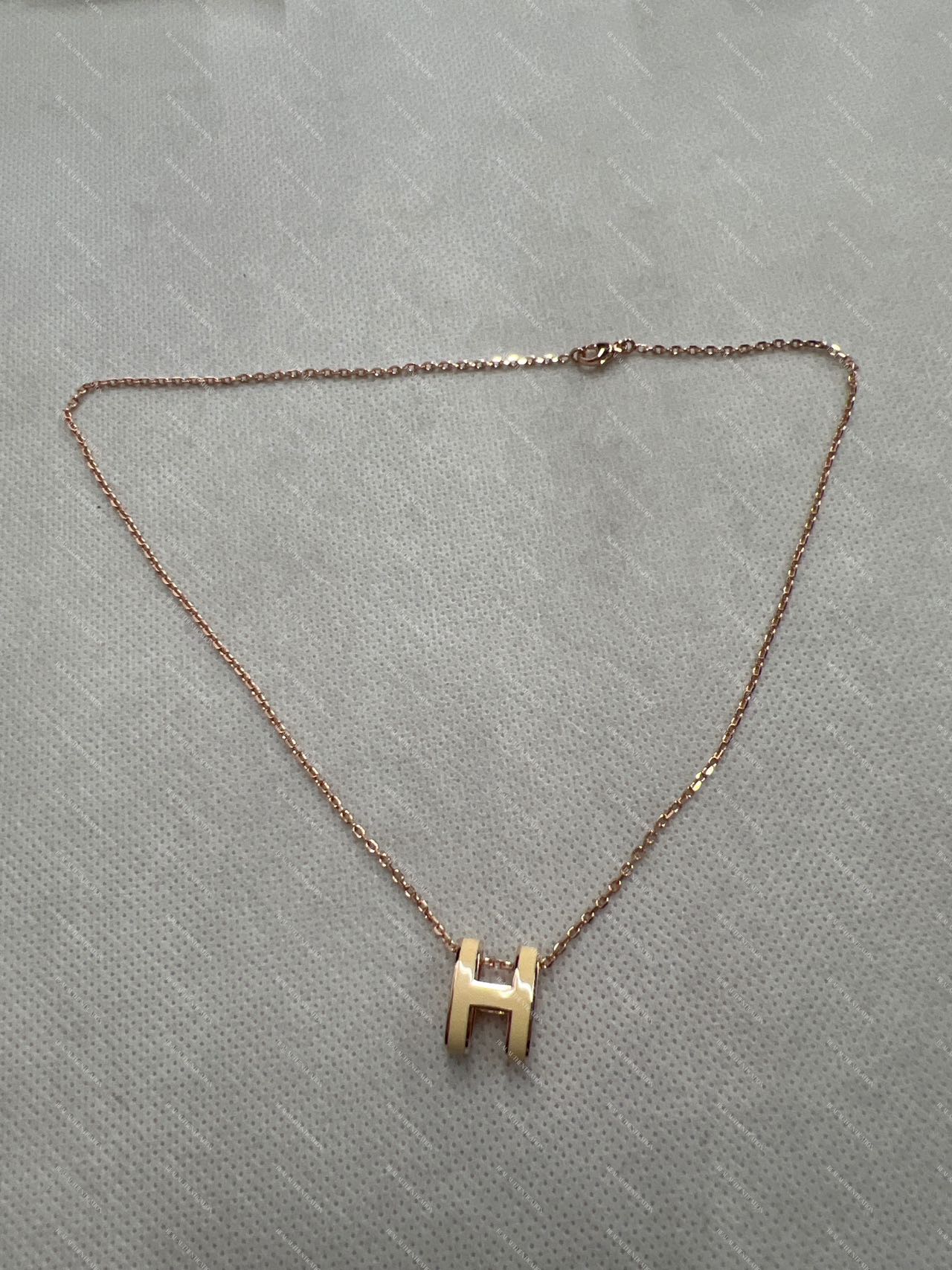 Hermes Mini Pop H Necklace,Rose Gold-Plated Chain/Yellow Large"H" HMN13