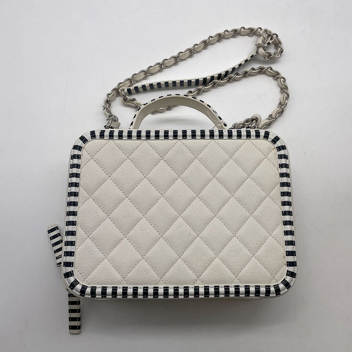 Chanel Quilted Caviar Vanity Case Medium Filigree White CC587