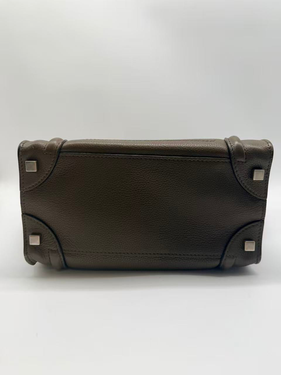 Celine Leather Shoulder Luggage Tote Olive Green CE114