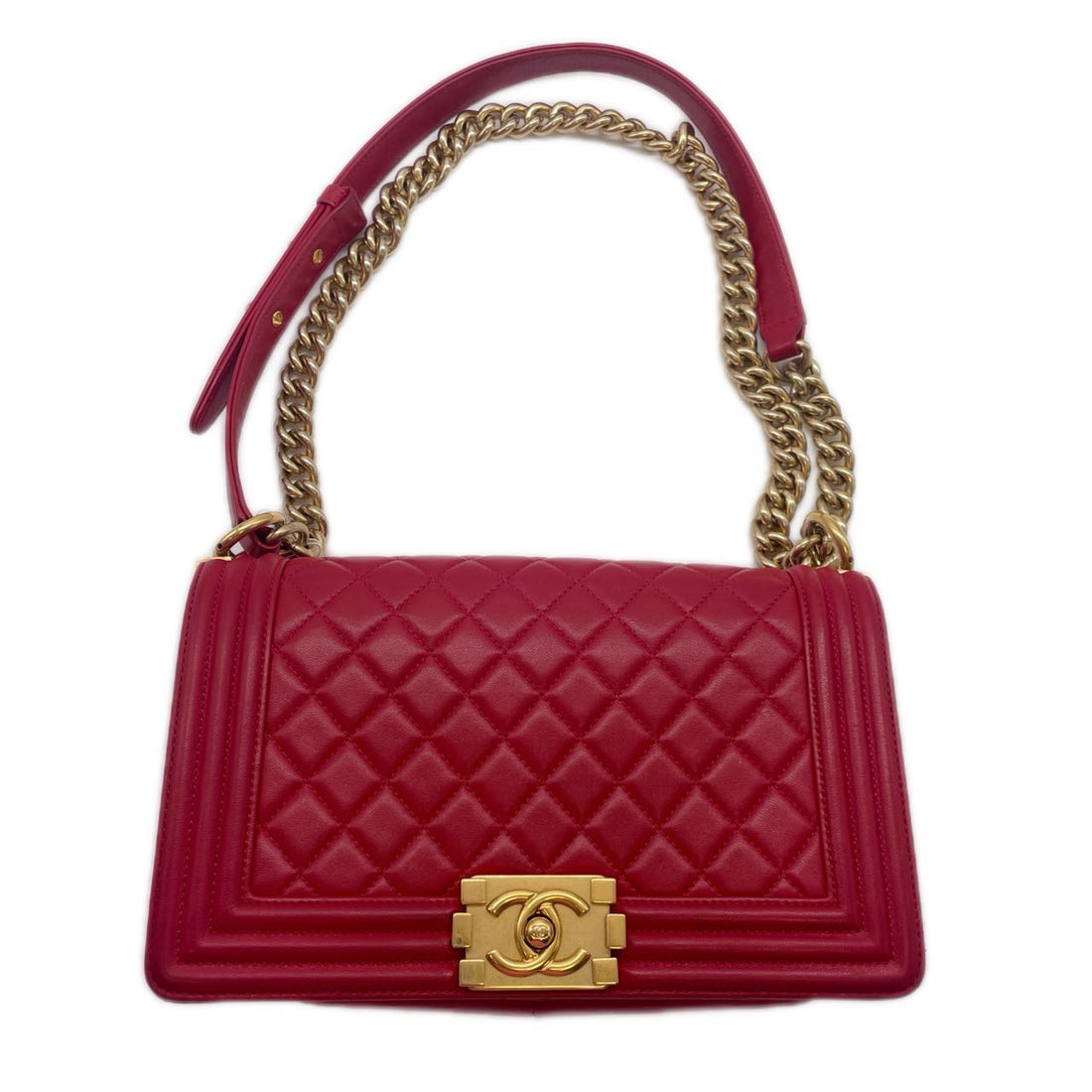 Chanel Lambskin Quilted Medium Boy Red/Gold (23***55) CC450