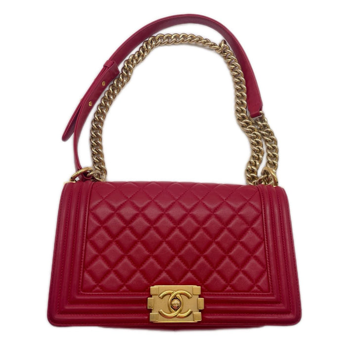 Chanel Lambskin Quilted Medium Boy Red/Gold (23***55) CC450