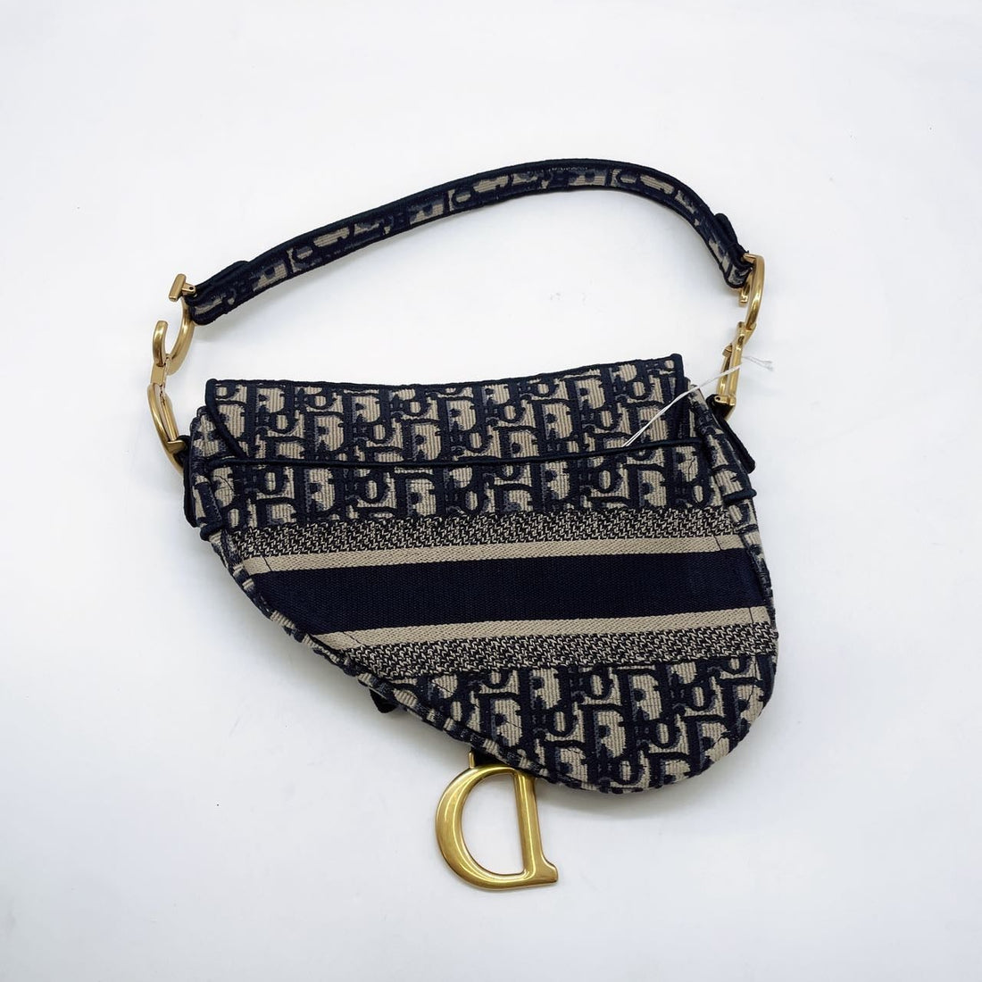 Christian Dior Oblique Embroidery Saddle Bag Blue DR270