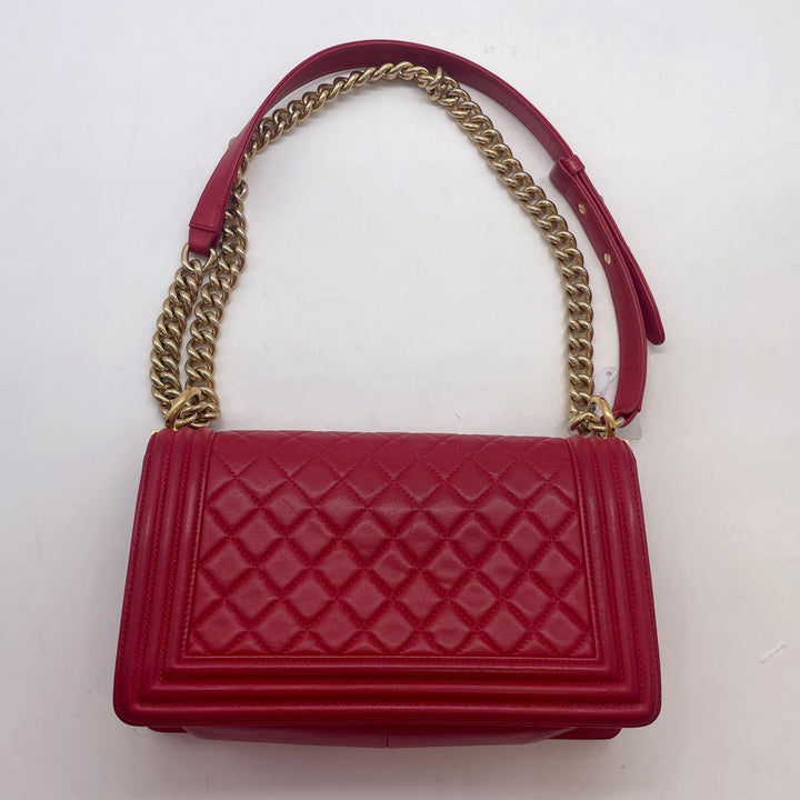 Chanel Lambskin Quilted Medium Boy Red/Gold (23***55) CC450