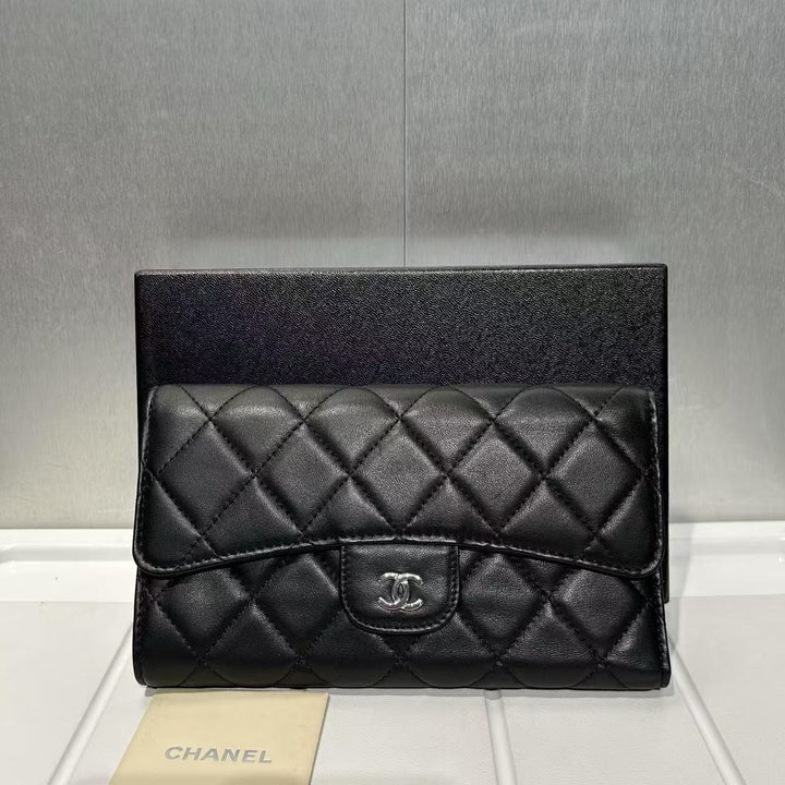 Chanel Quilted Flap Trifold Wallet Lambskin Black
