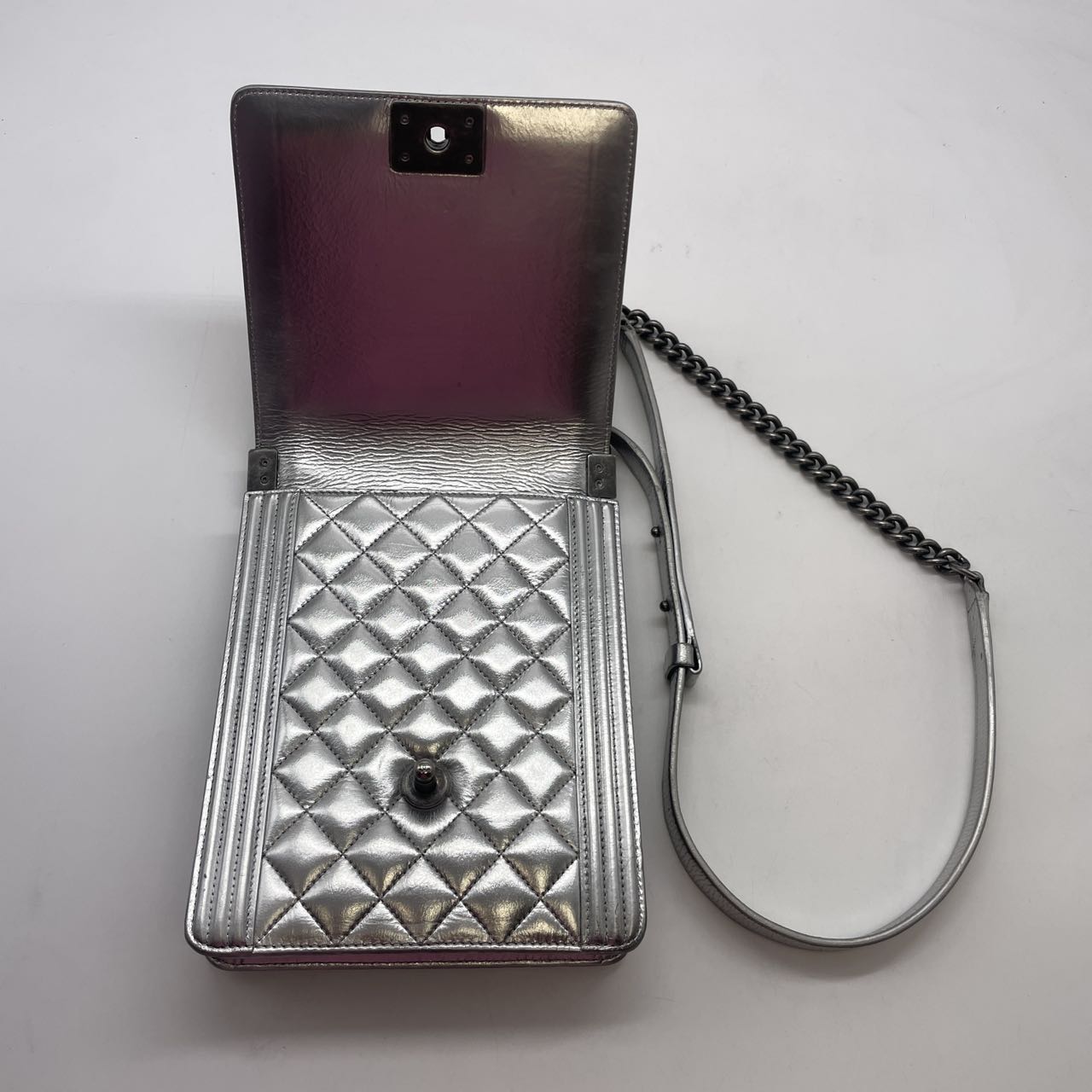 Chanel Vertical Quilted Calfskin Boy Bag Silver (27***83) CC544