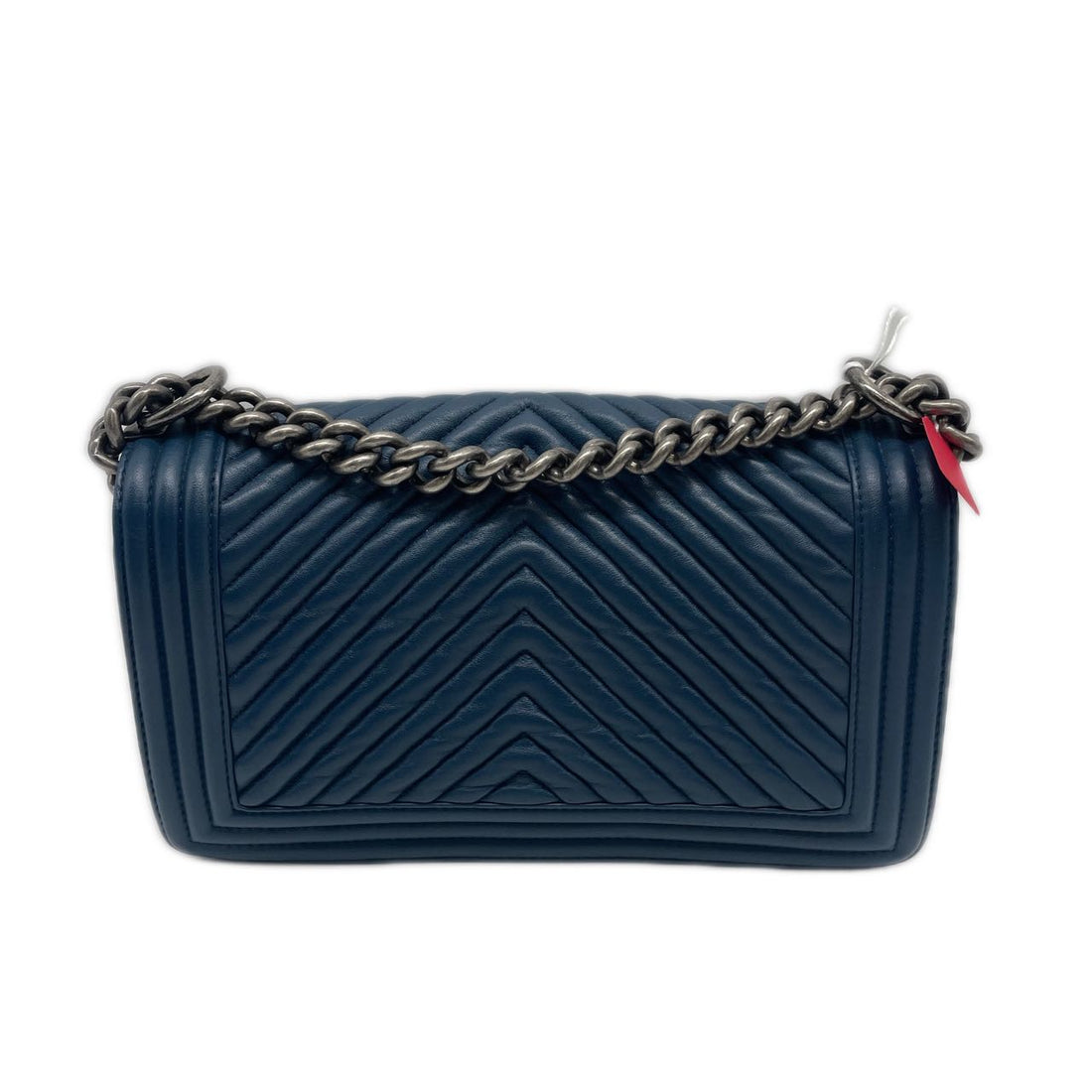 Chanel Quilted Chevron Wrinkled Boy Flap Bag Old Medium Navy Blue (20***32) cc658