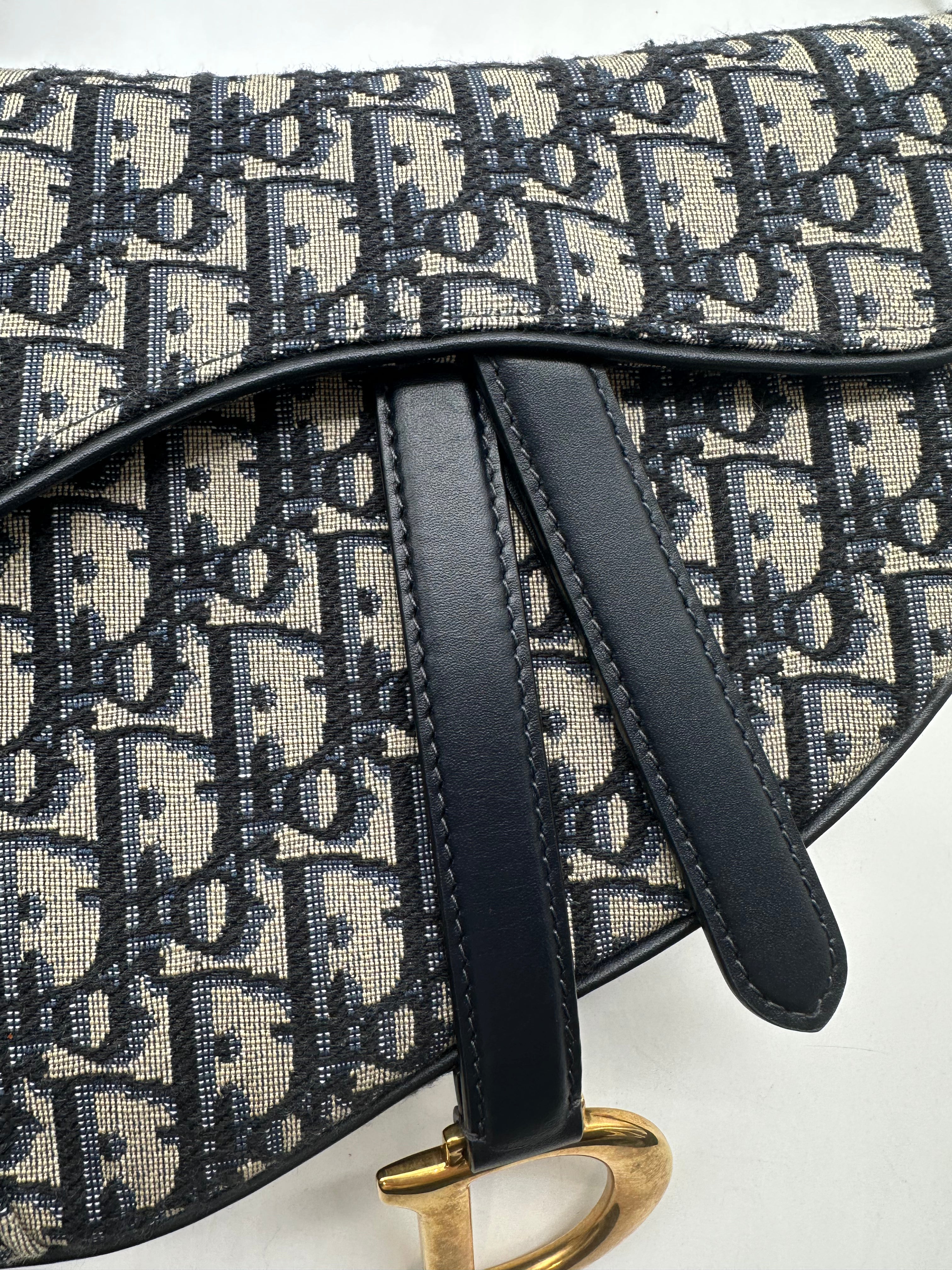 Christian Dior Medium Oblique Saddle Bag Blue DR218