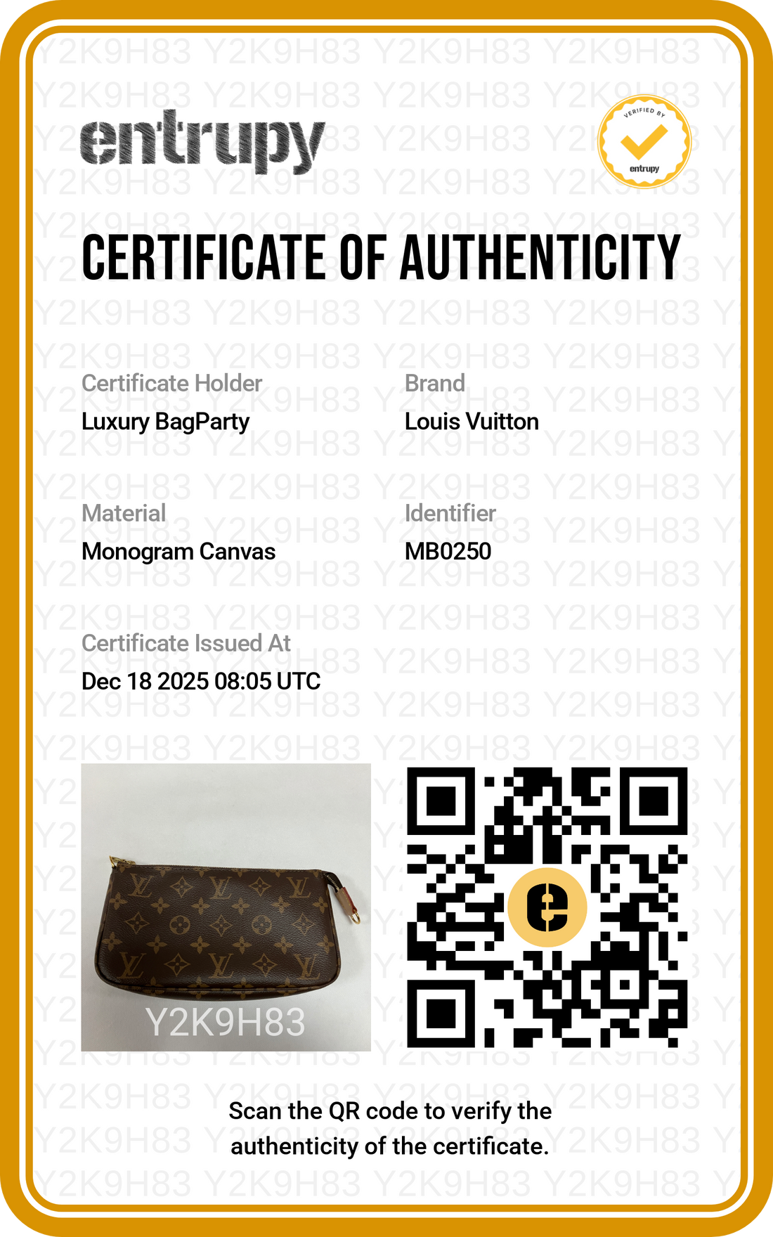 Louis Vuitton Monogram Canvas MB0250 Pochette Accessoires LVPO