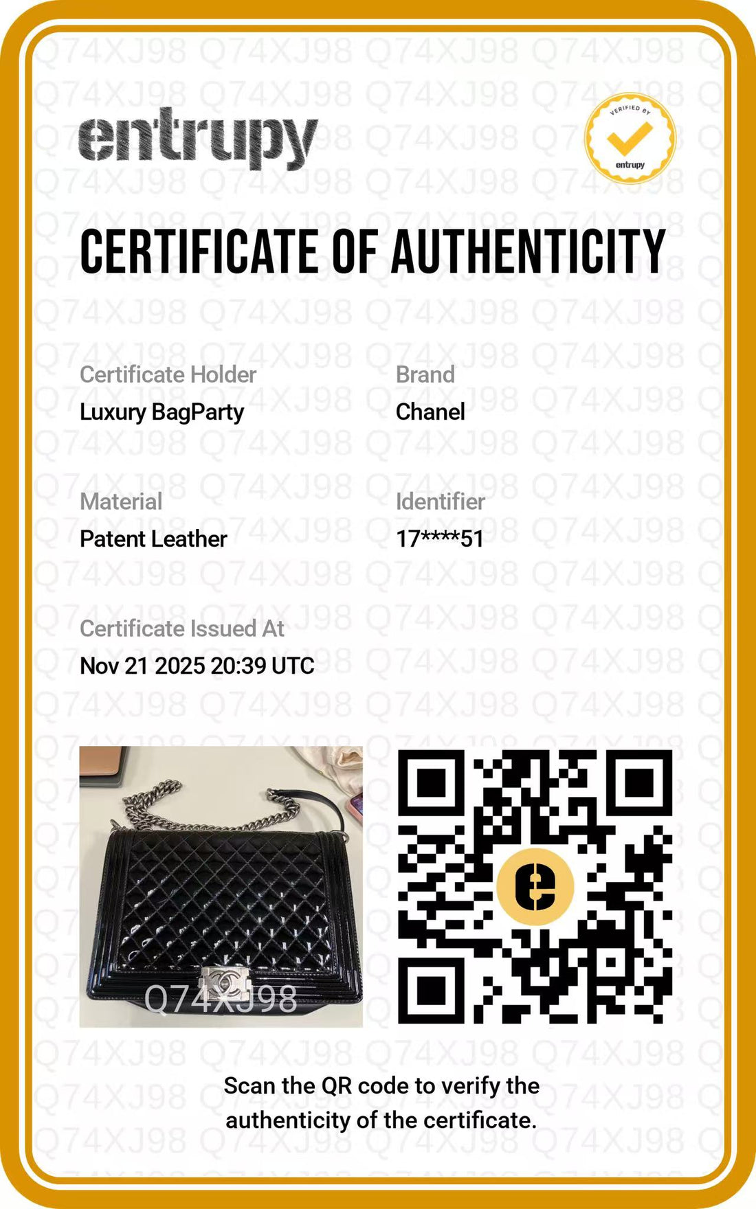 Chanel Quilted Patent Leather Boy Bag Large Black (17***51) CC790NA