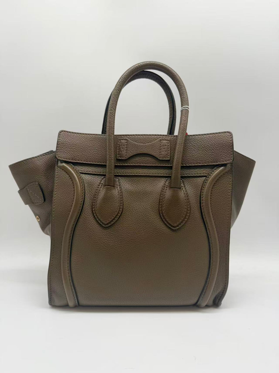 Celine Leather Shoulder Luggage Tote Olive Green CE114