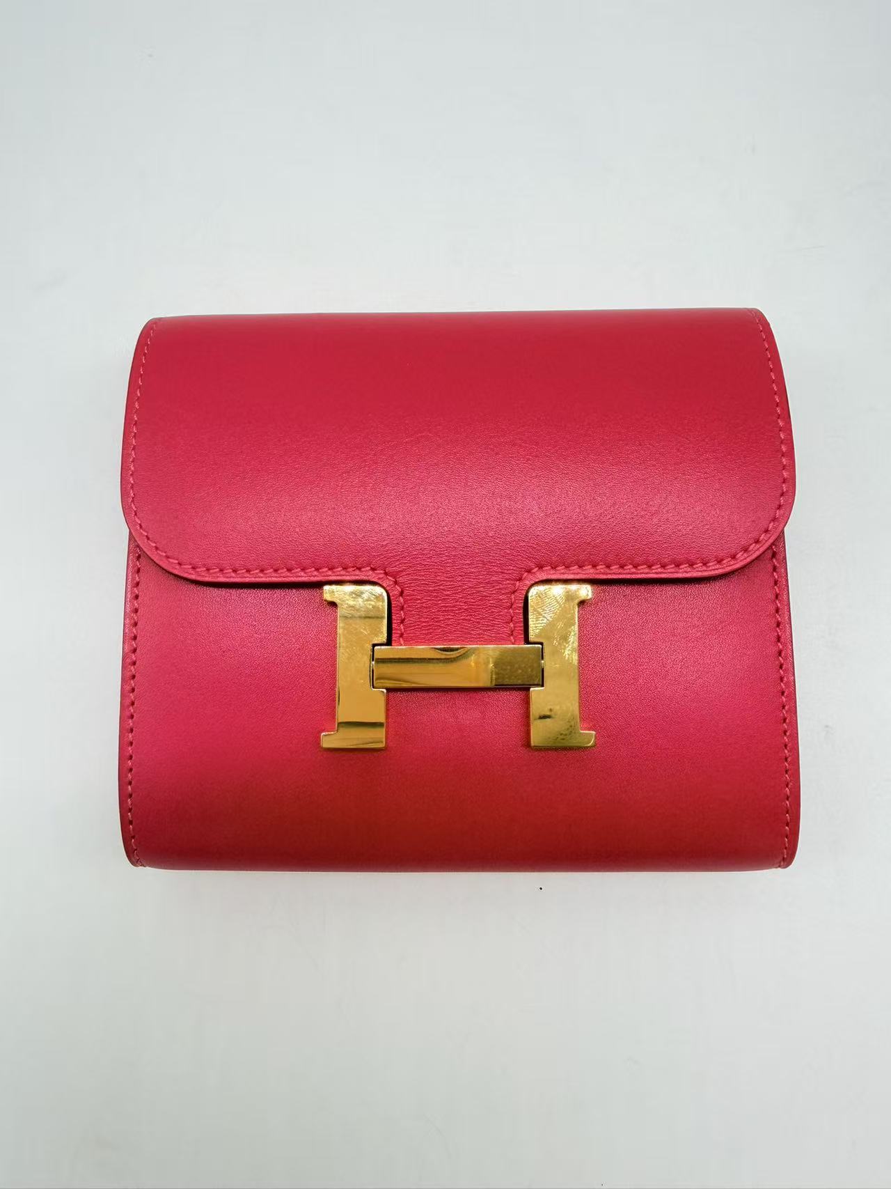 Hermes Leather Constance Half Wallet Pink HR27NY