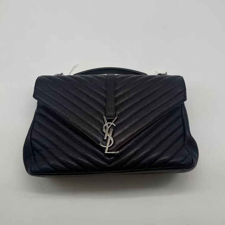 Saint Laurent chevron-quilted leather College bag blue  SL128