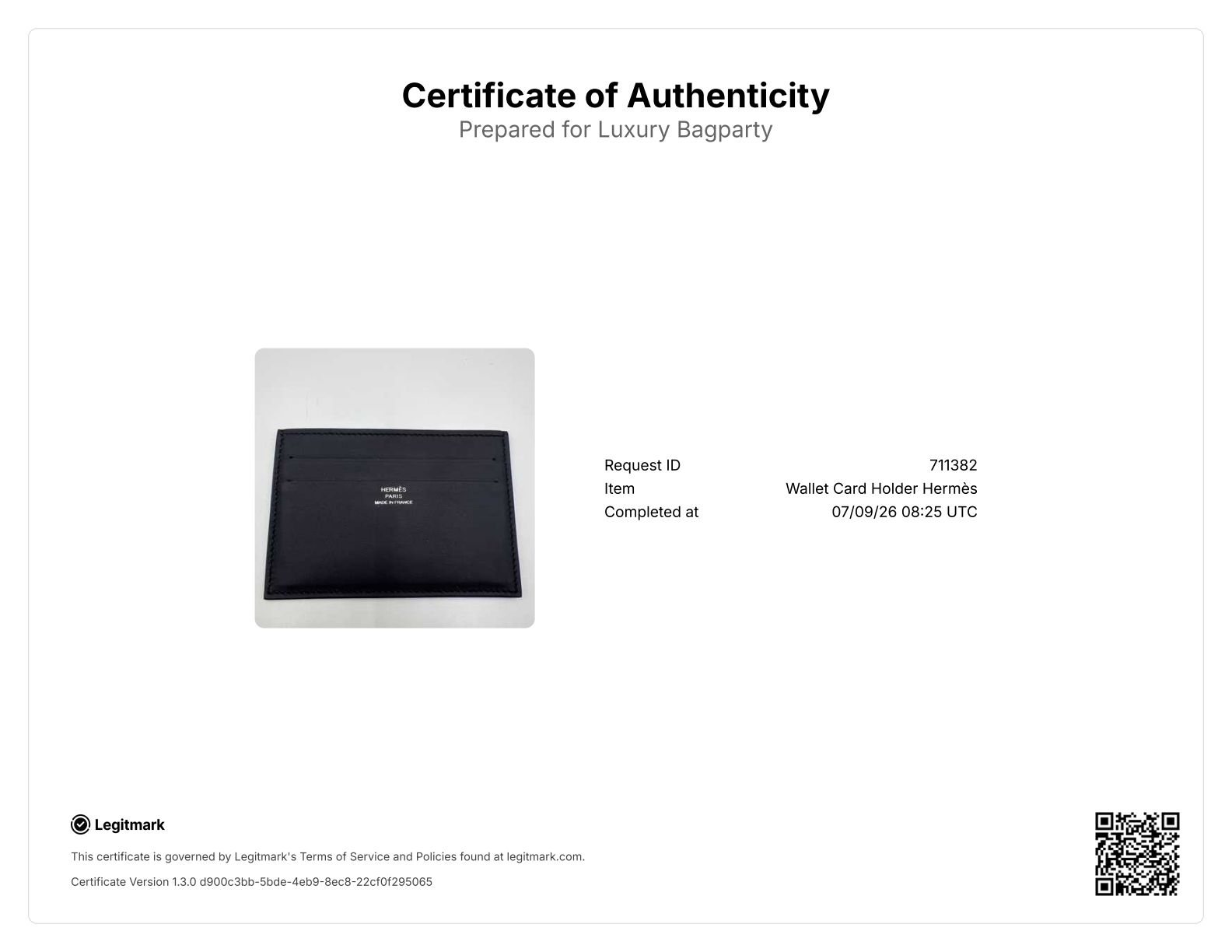 Hermes Citizen Twill Black Leather Card Holder HR188
