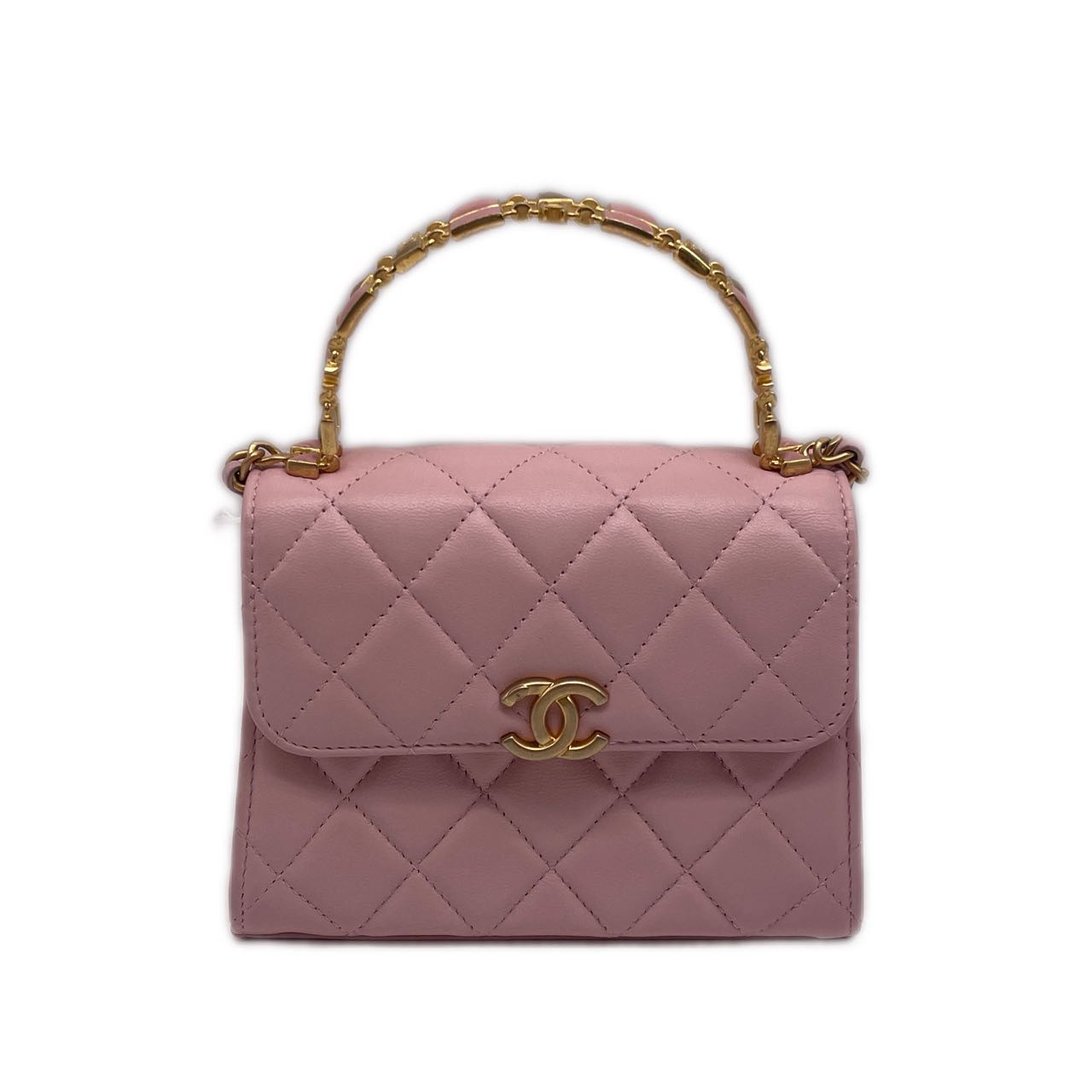 Chanel Lambskin leather Enamel Handle Clutch Mini Pink (T0***JG) CC679