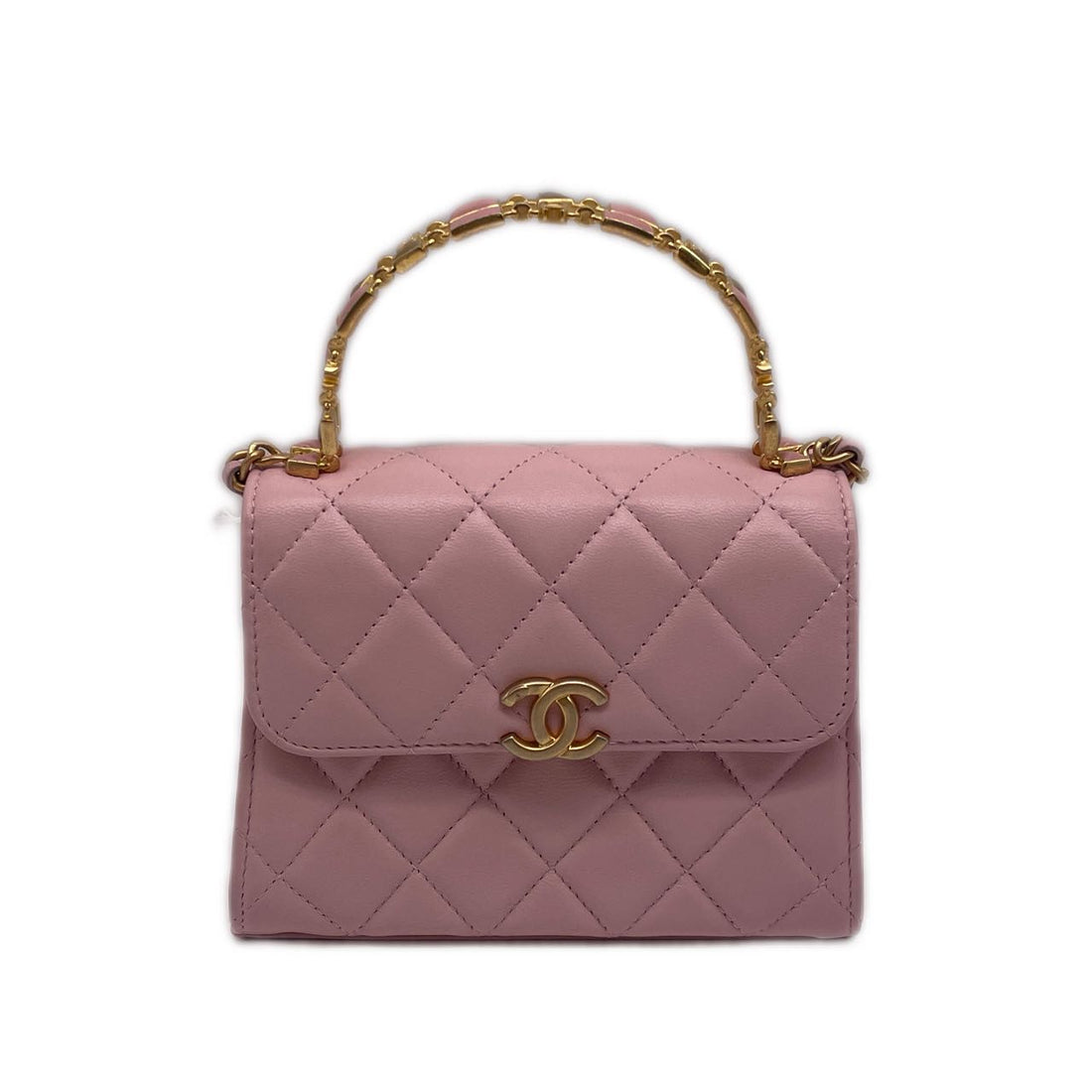Chanel Lambskin leather Enamel Handle Clutch Mini Pink (T0***JG) CC679