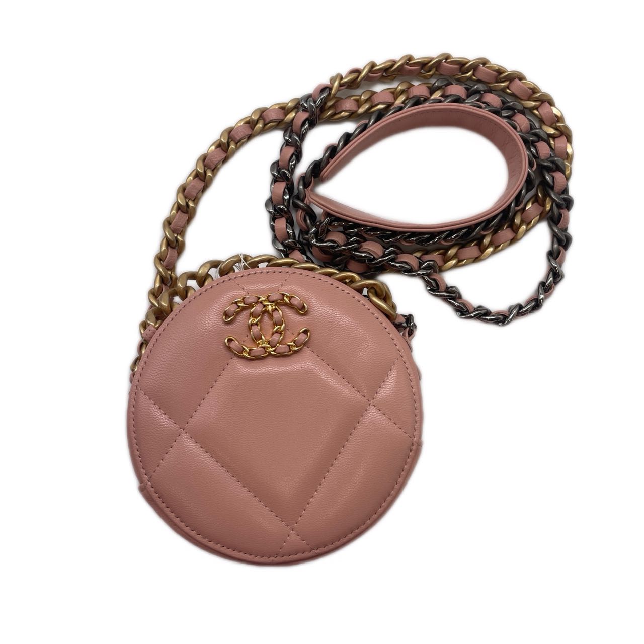 Chanel Round 19 Lambskin Quilted Clutch Crossbody Pink (29***55) CC538