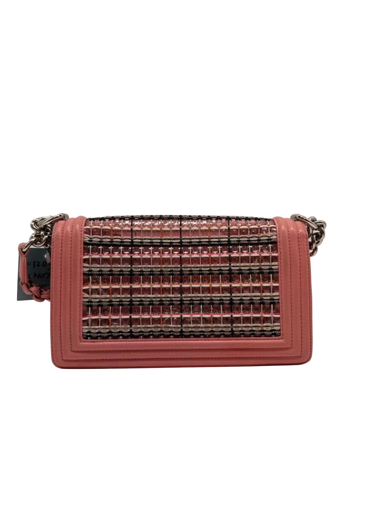 Chanel Woven Leather PVC Chain Matelasse Boy Bag Pink (24***60) CC789NA