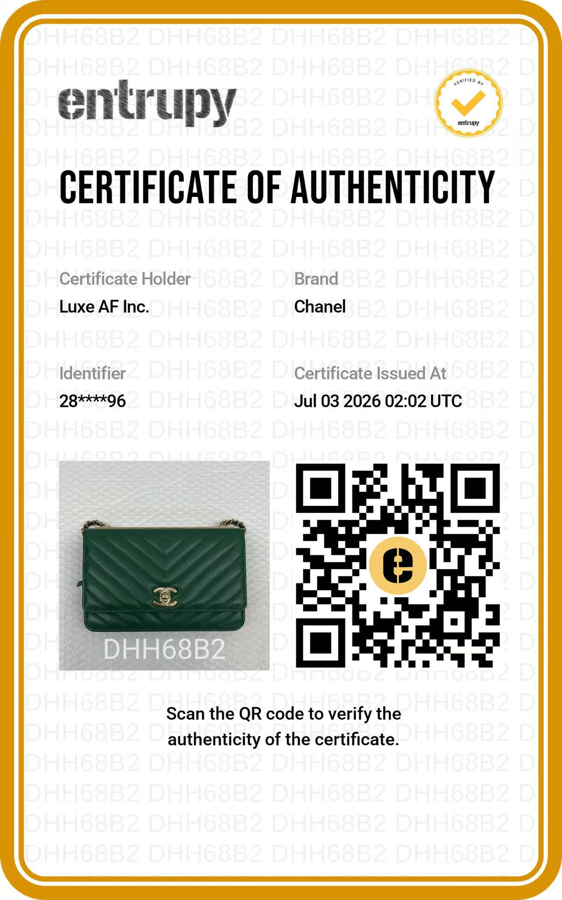 Chanel Green Chevron Quilted Leather Wallet On Chain(28***96) IRIS261
