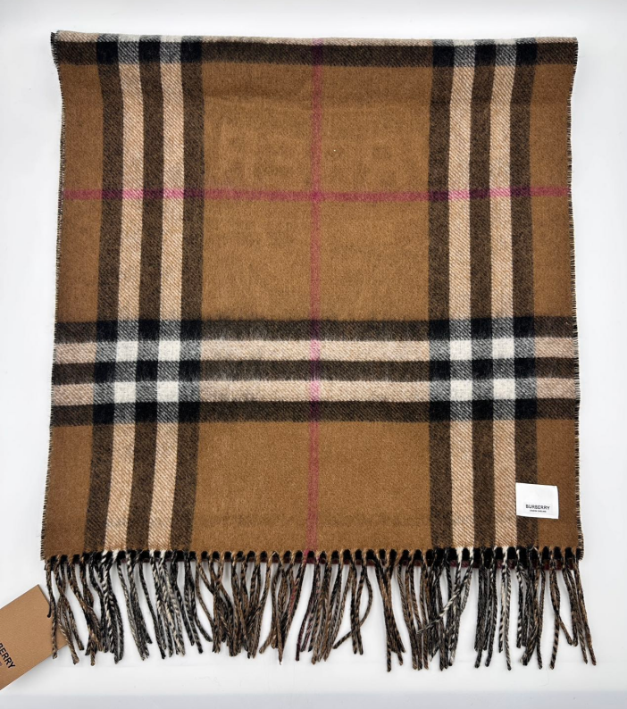 Burberry Classic Check Scarf, Wide Plaid, Brown BBS02