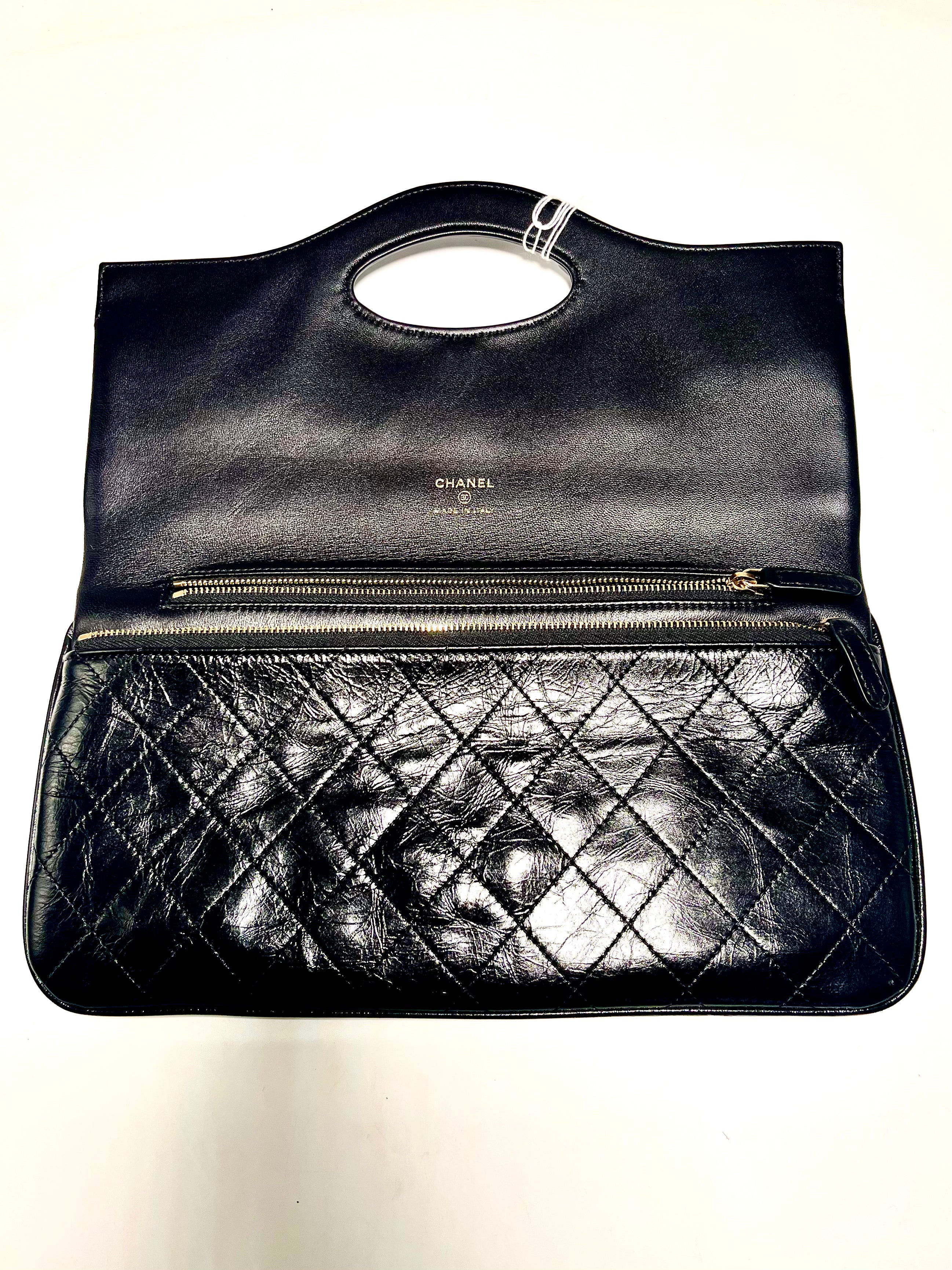 Chanel Shiny Crumpled Calfskin Large 31 Pouch Black