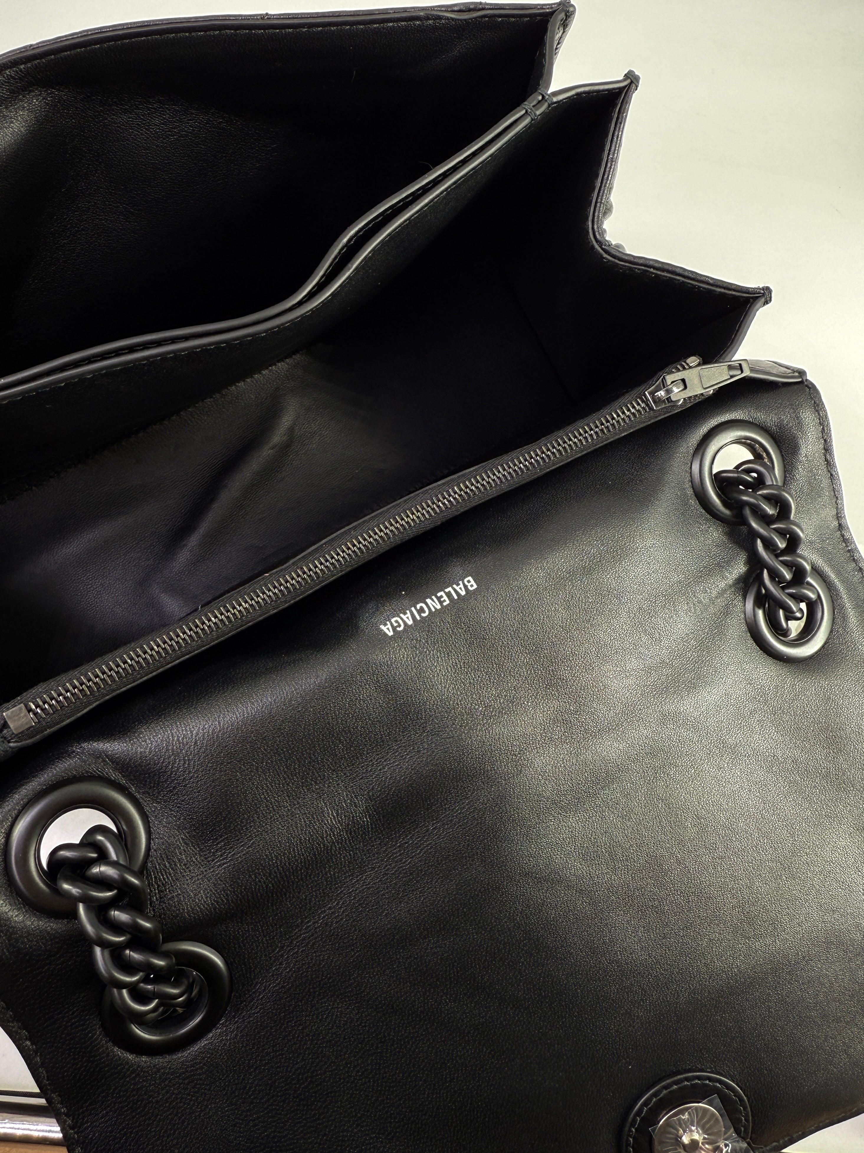 Balenciaga Women's Crush Medium Chain Bag Quilted In Black