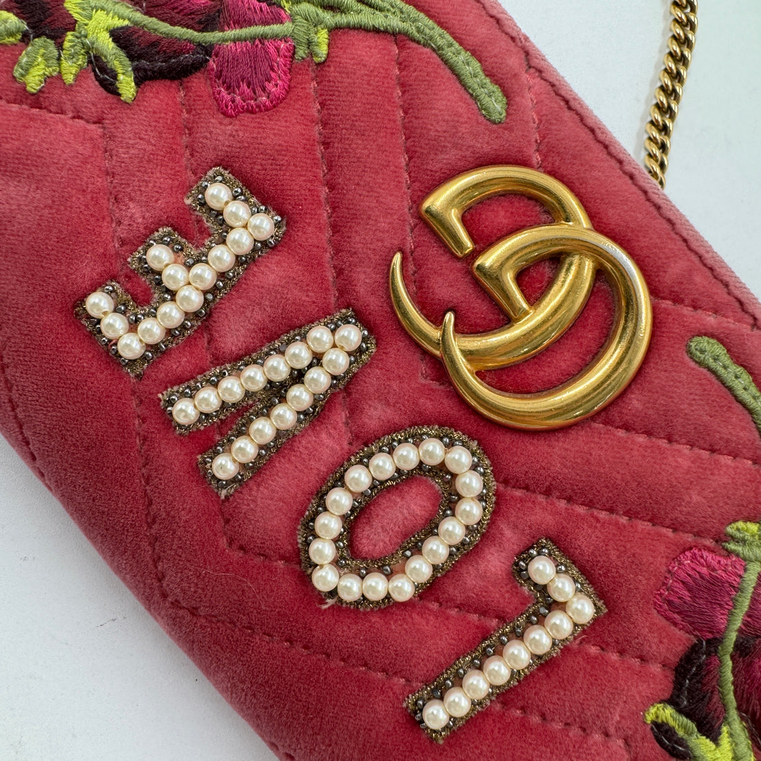 Gucci Velvet Matelasse Love Embroidered GG Marmont mini bag