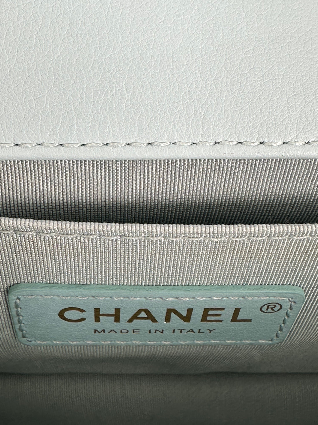 Chanel Calfskin By the Sea Chevron Embroidered Medium Boy Light Blue