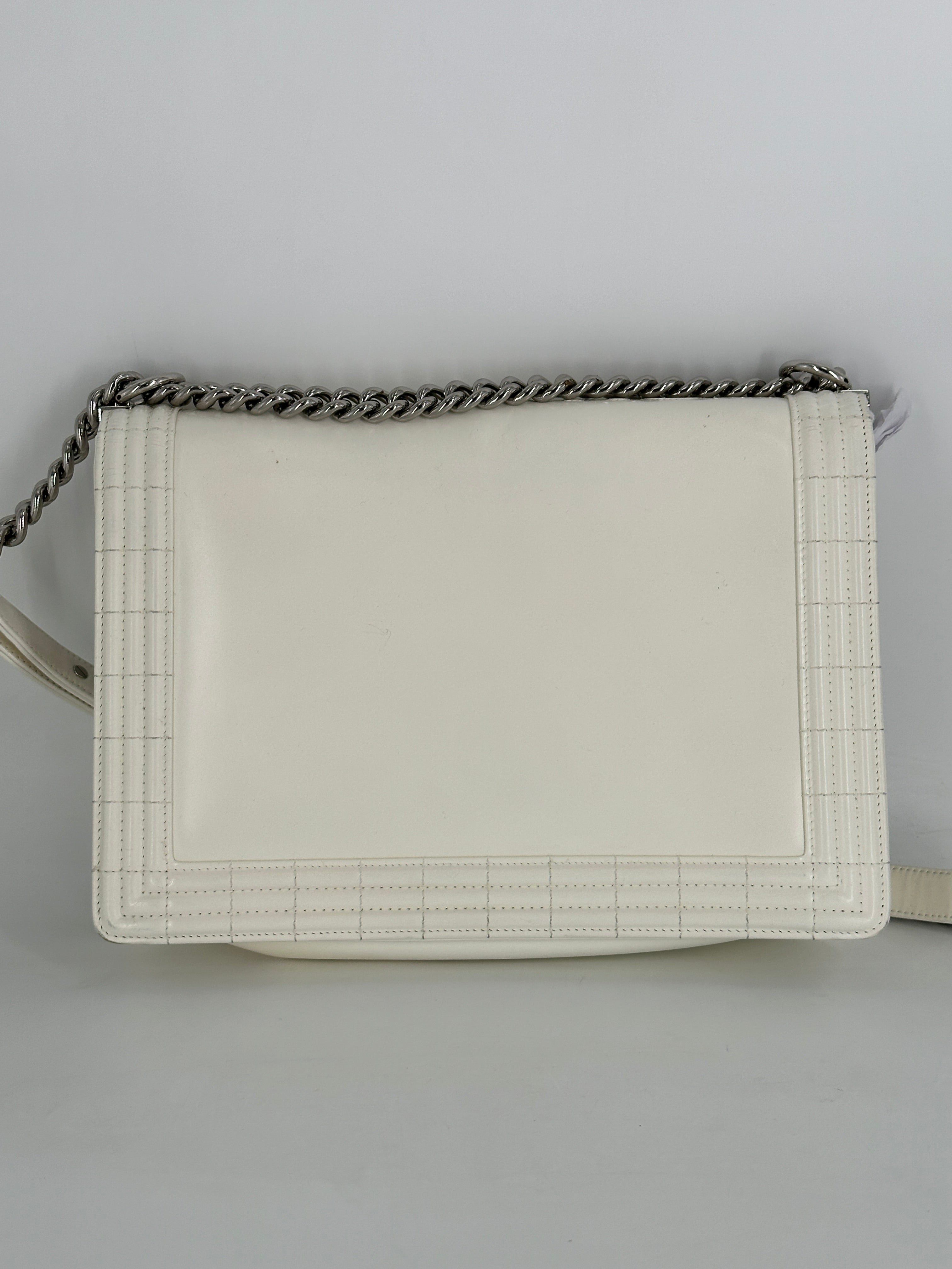 Chanel Original Clasp Medium Boy Patent Leather White