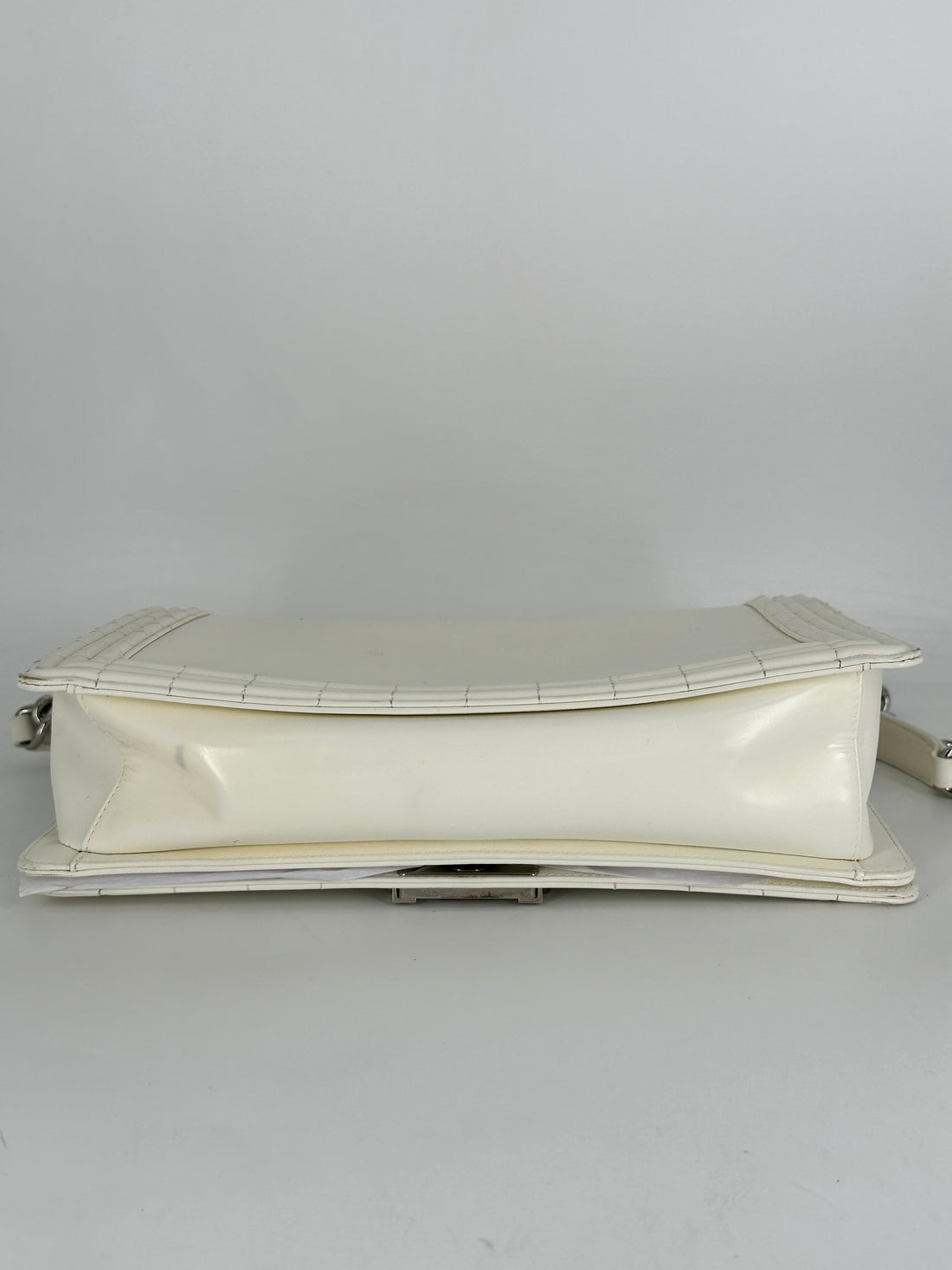Chanel Original Clasp Medium Boy Patent Leather White