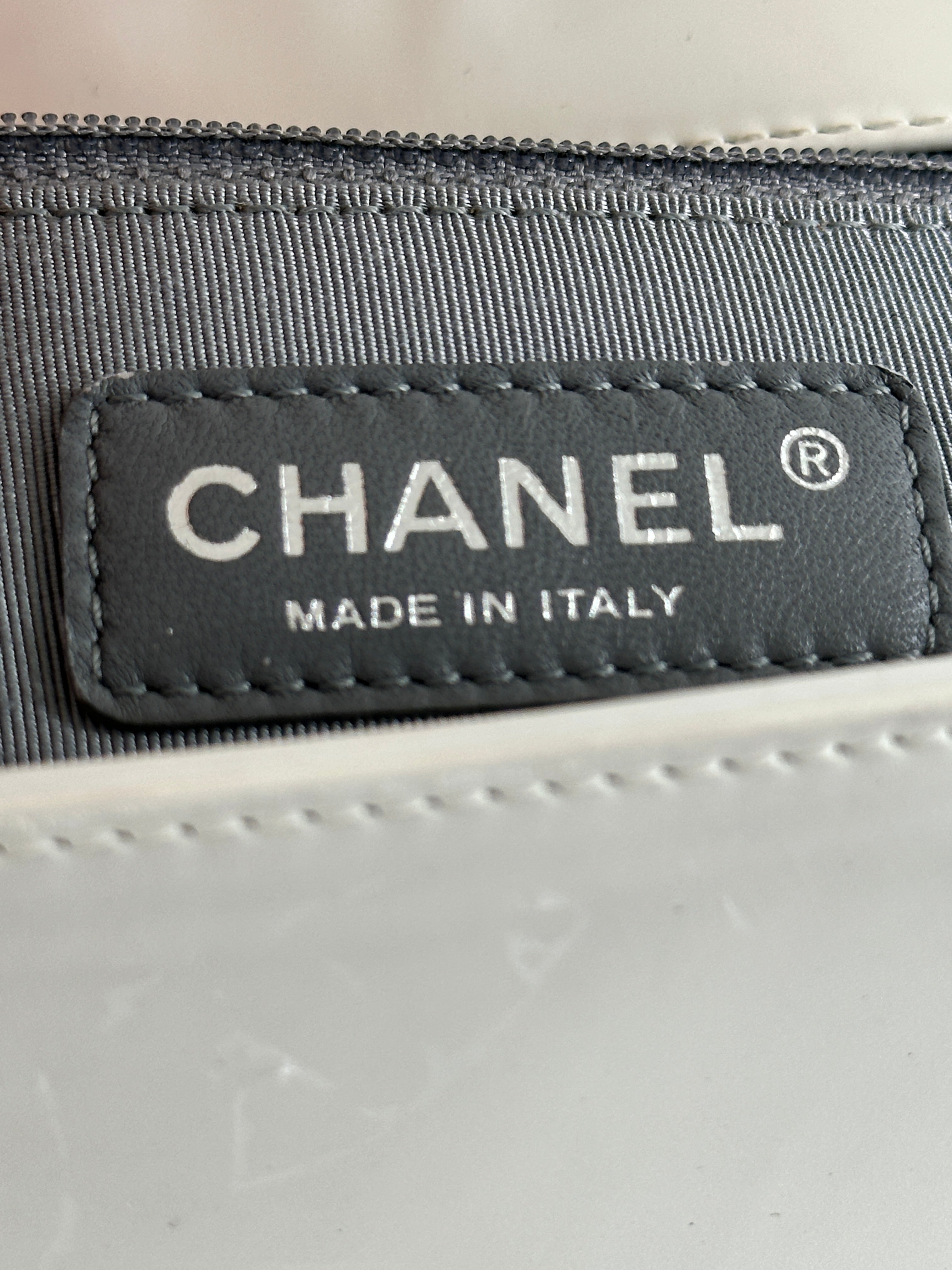 Chanel Original Clasp Medium Boy Patent Leather White