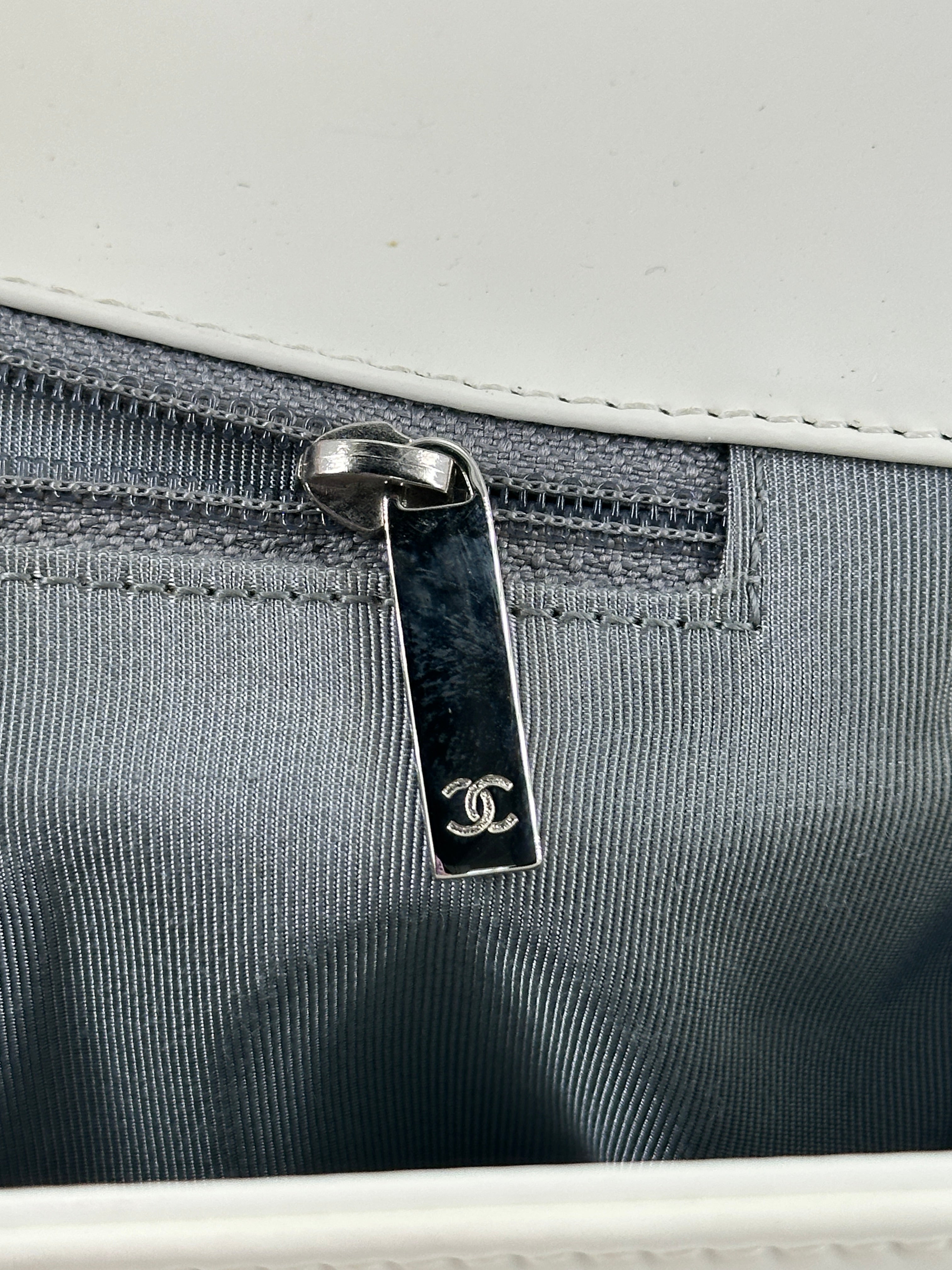 Chanel Original Clasp Medium Boy Patent Leather White