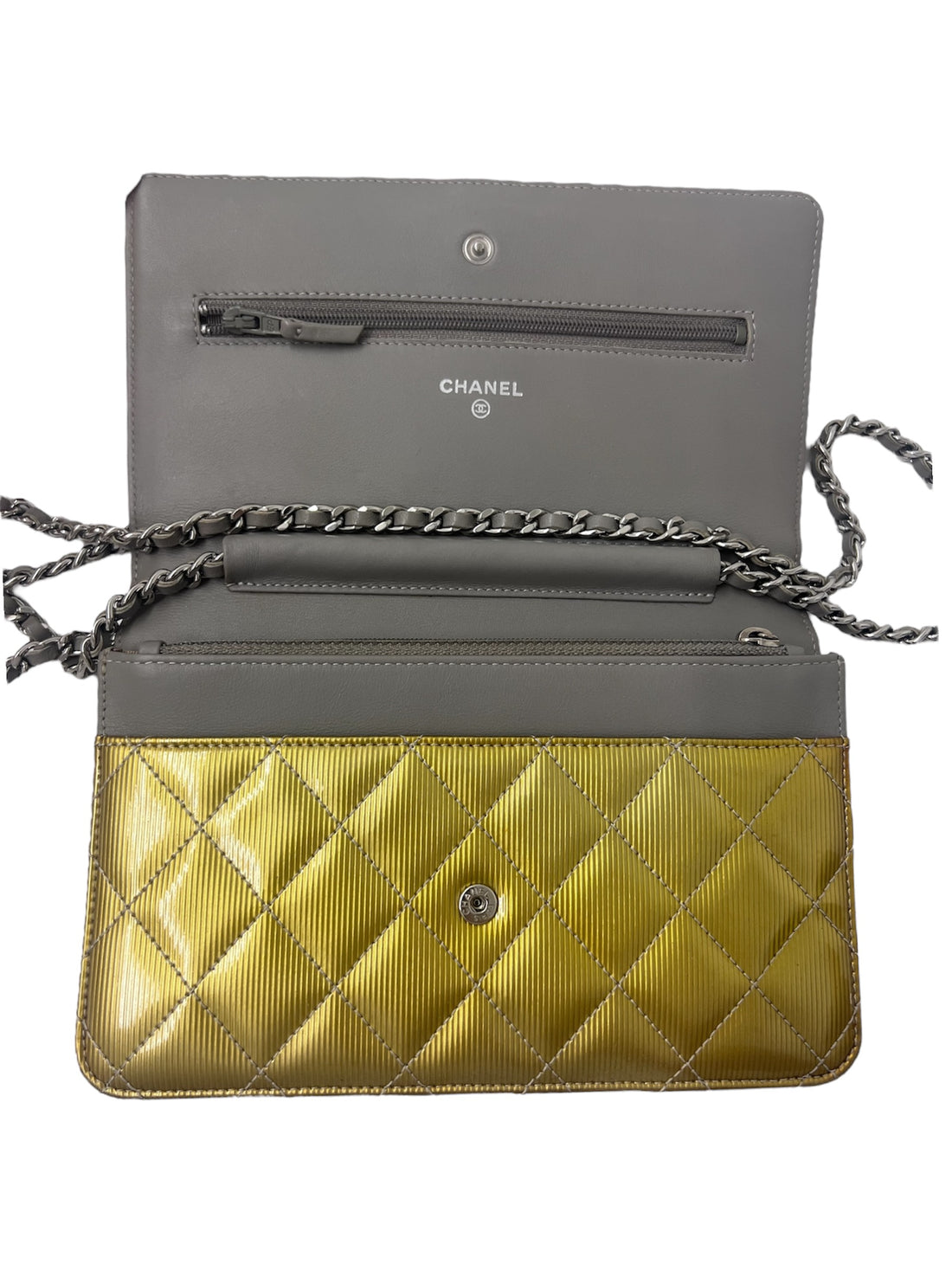 Chanel Patent Classic wallet on chain