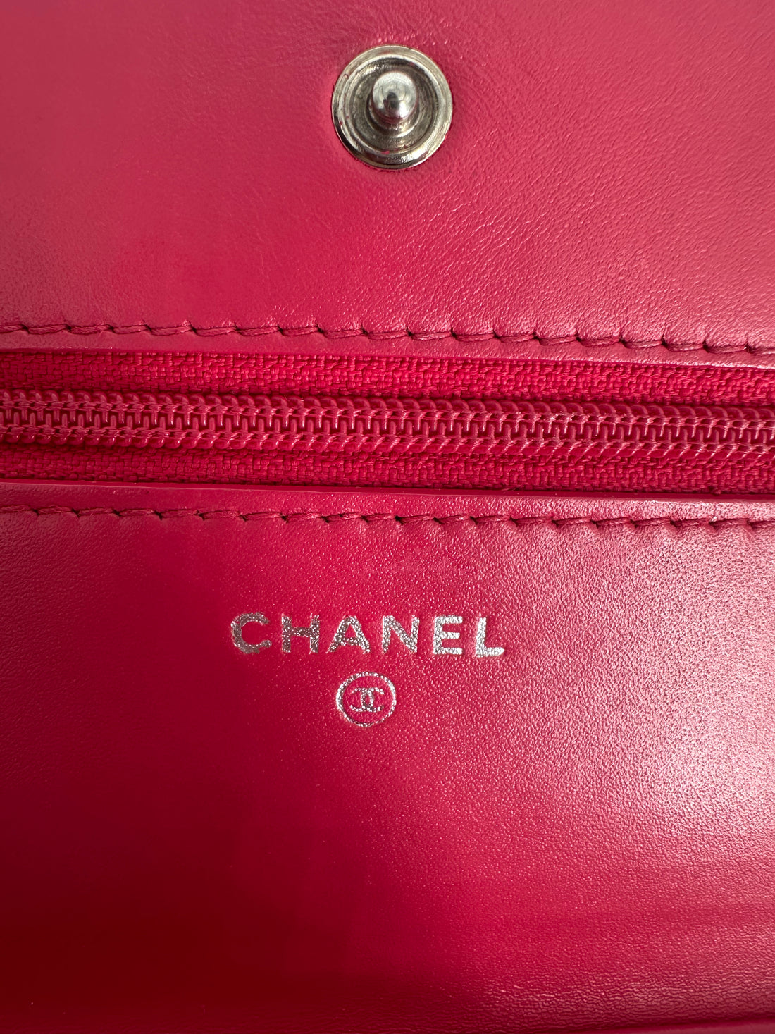 Chanel Patent Quilted Wallet On Chain Pink