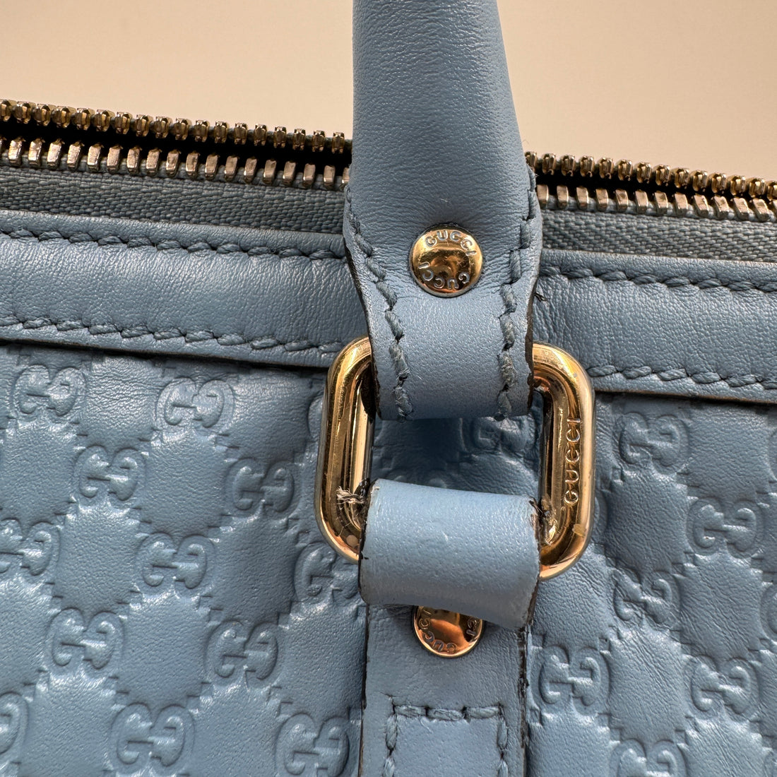 Gucci Soft Microguccissima Zippered Satchel Light Blue