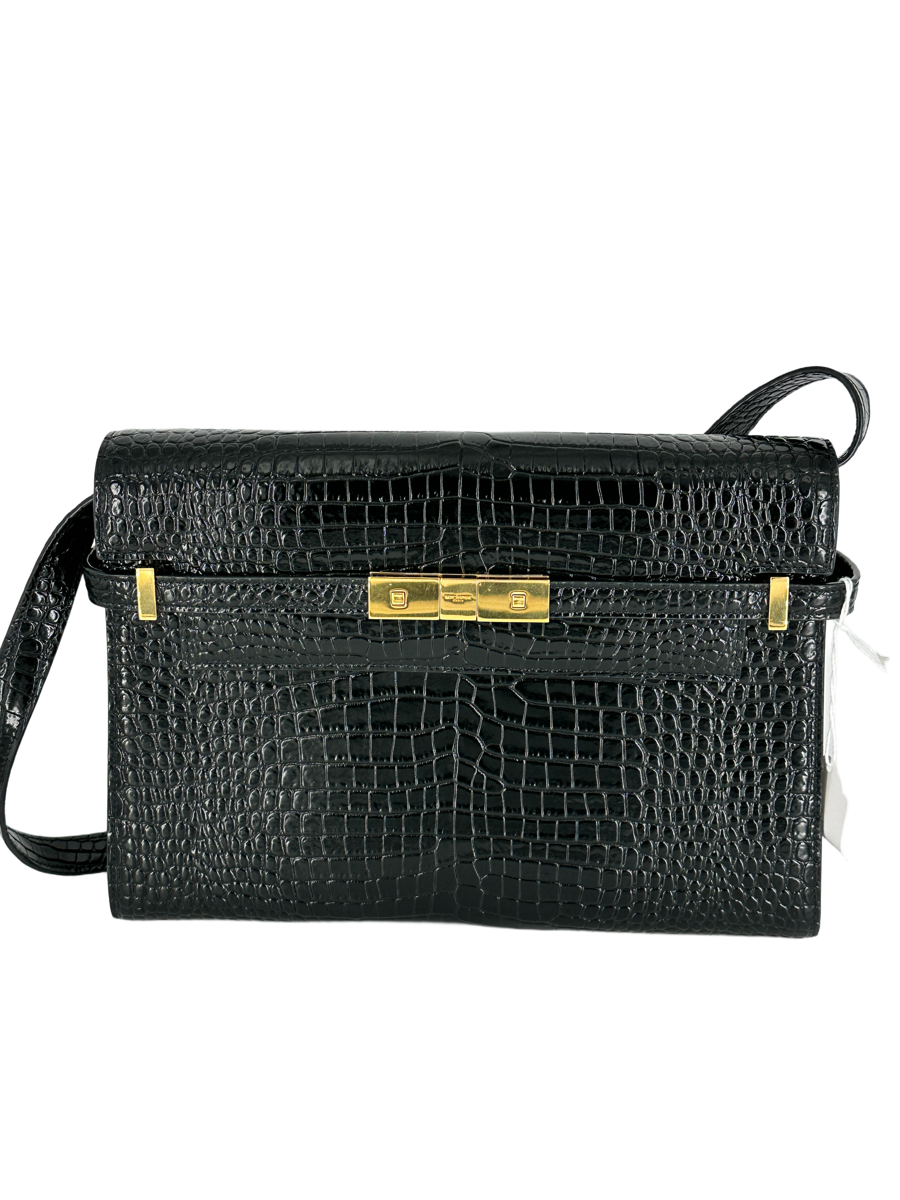 Saint Laurent Corc-Embossed Manhattan Medium Shoulder Bag Black GHW