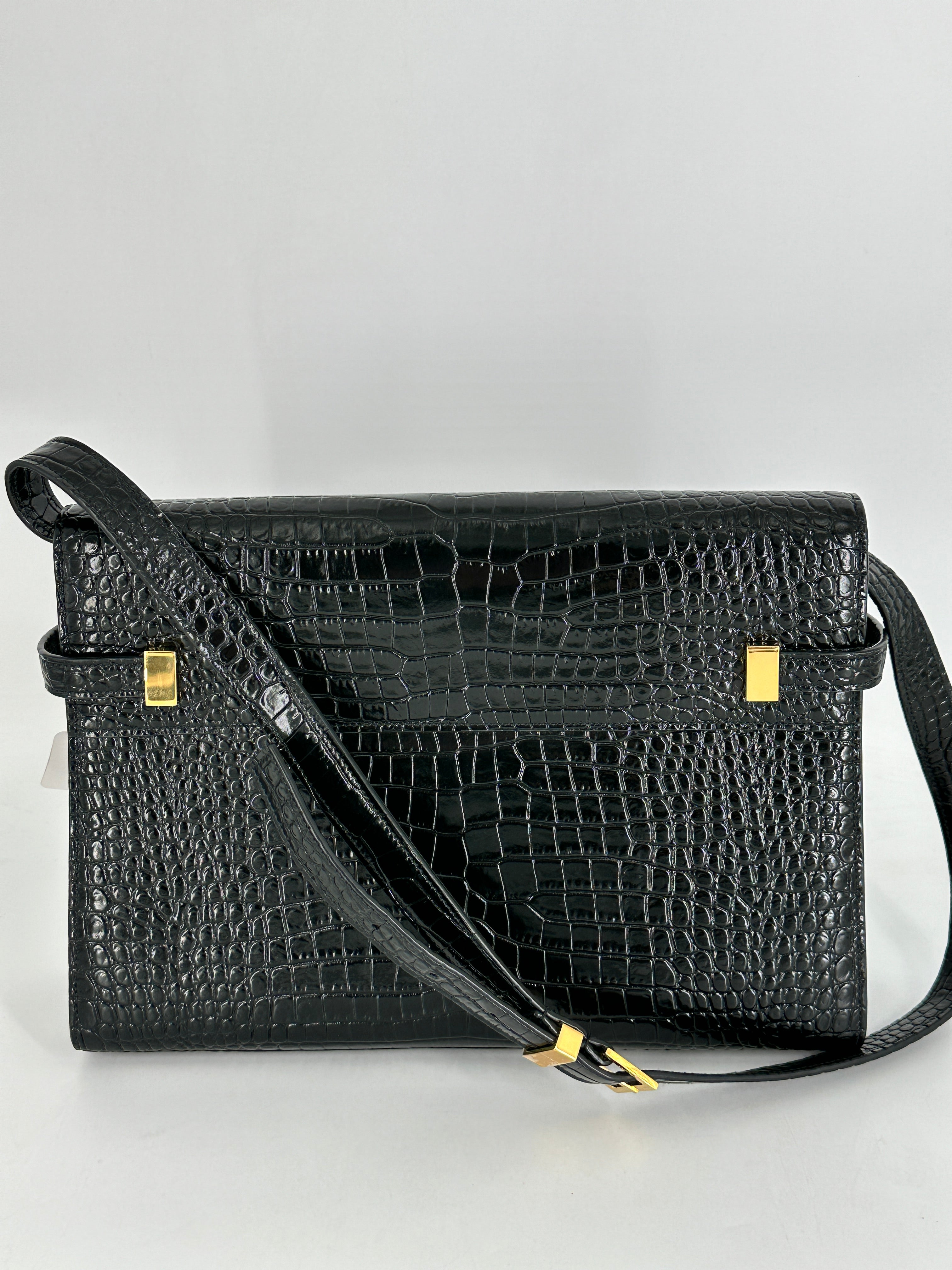 Saint Laurent Corc-Embossed Manhattan Medium Shoulder Bag Black GHW