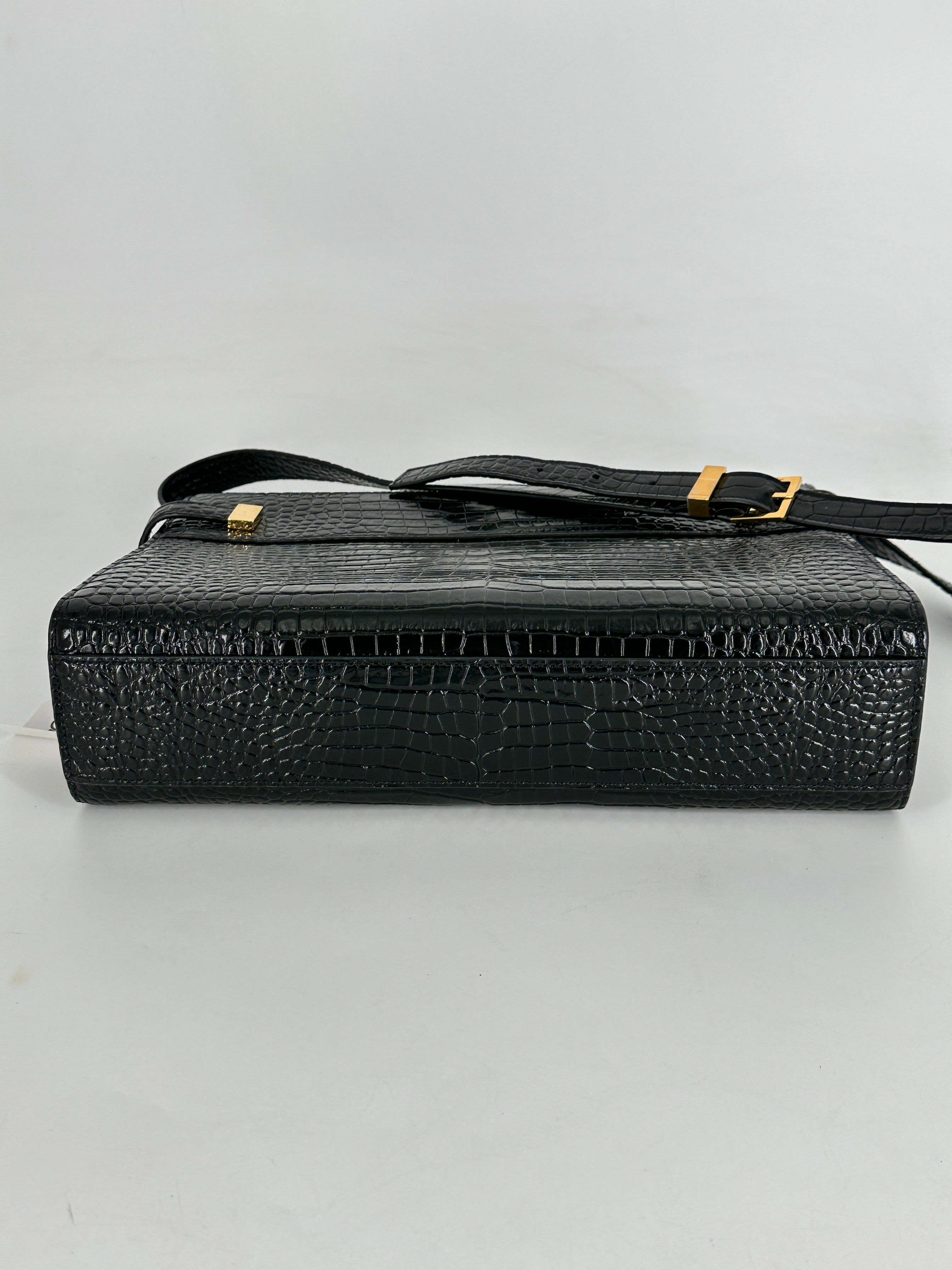 Saint Laurent Corc-Embossed Manhattan Medium Shoulder Bag Black GHW