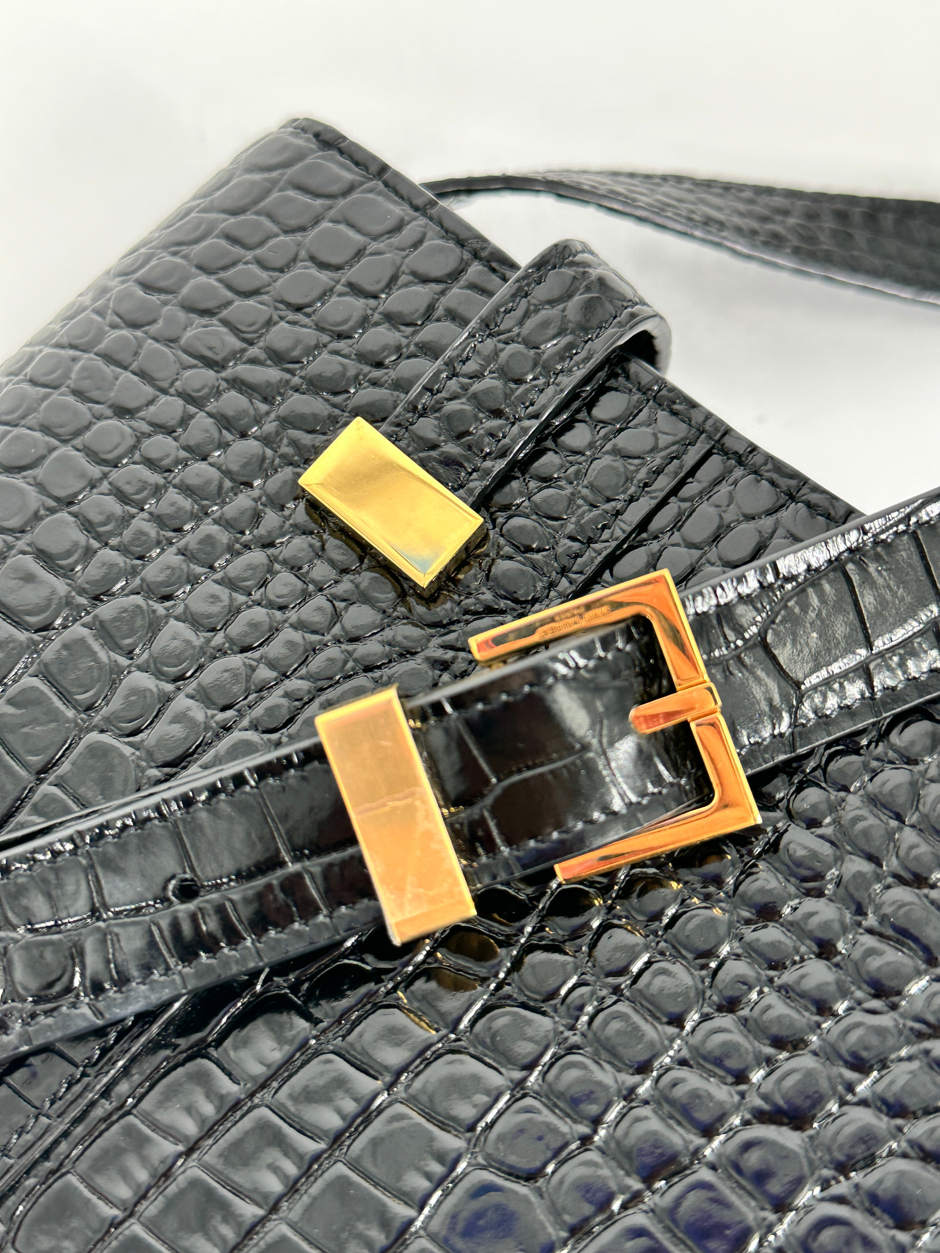 Saint Laurent Corc-Embossed Manhattan Medium Shoulder Bag Black GHW