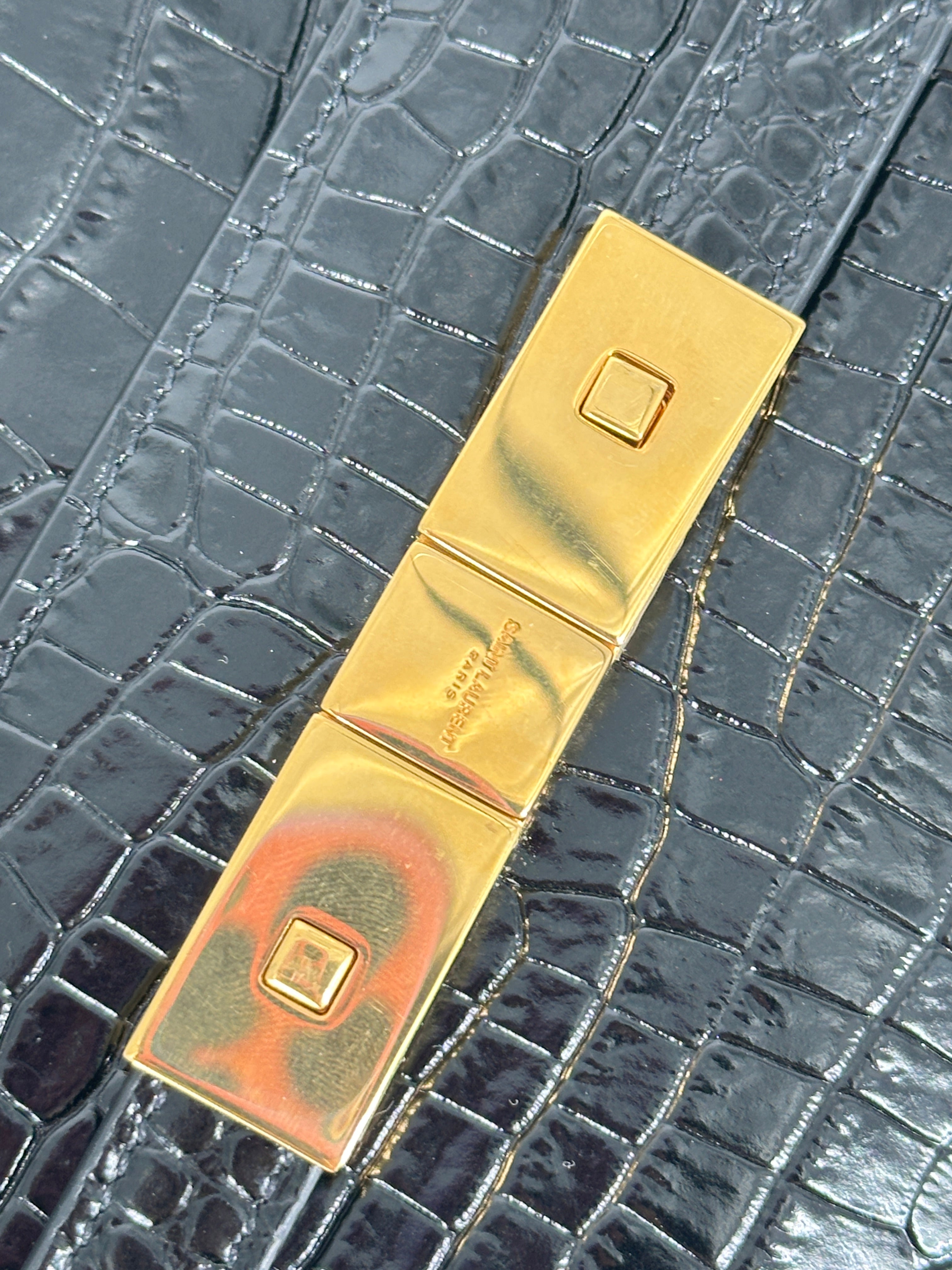 Saint Laurent Corc-Embossed Manhattan Medium Shoulder Bag Black GHW