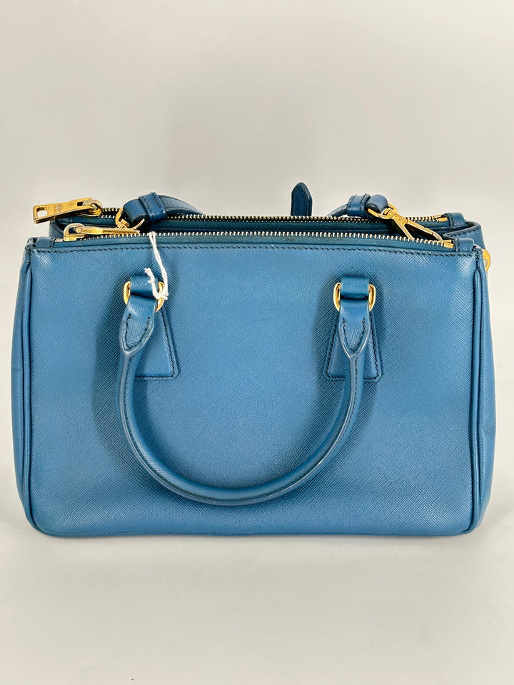 Prada Saffiano Lux Leather Mini Double Zip Tote Blue