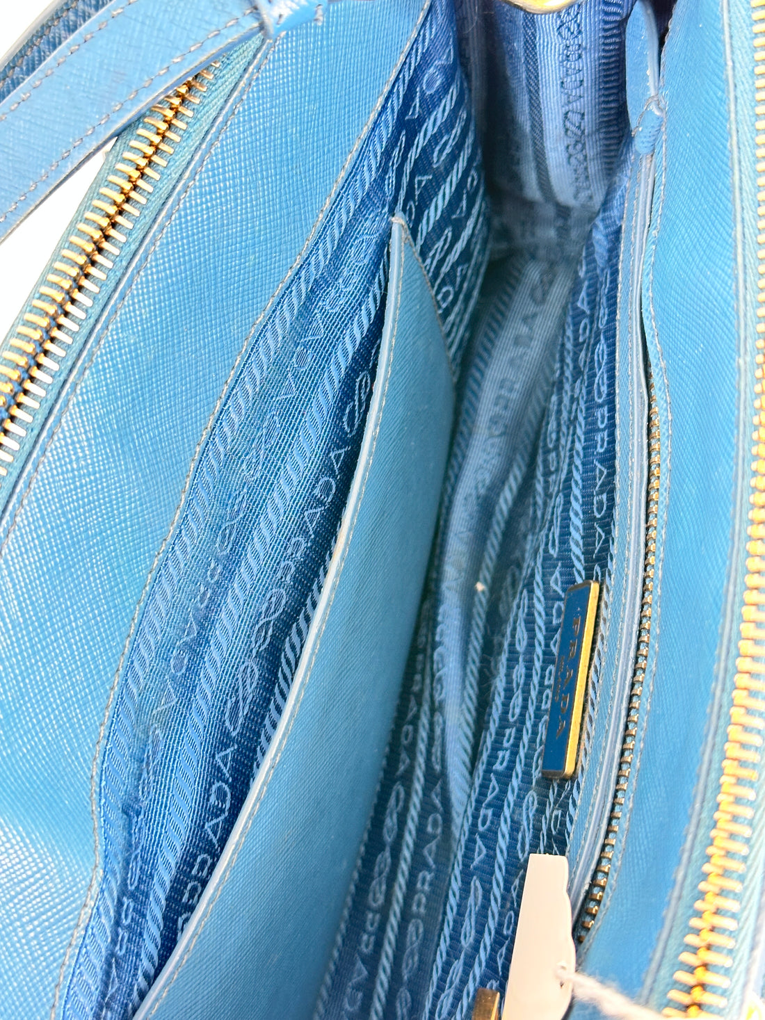 Prada Saffiano Lux Leather Mini Double Zip Tote Blue