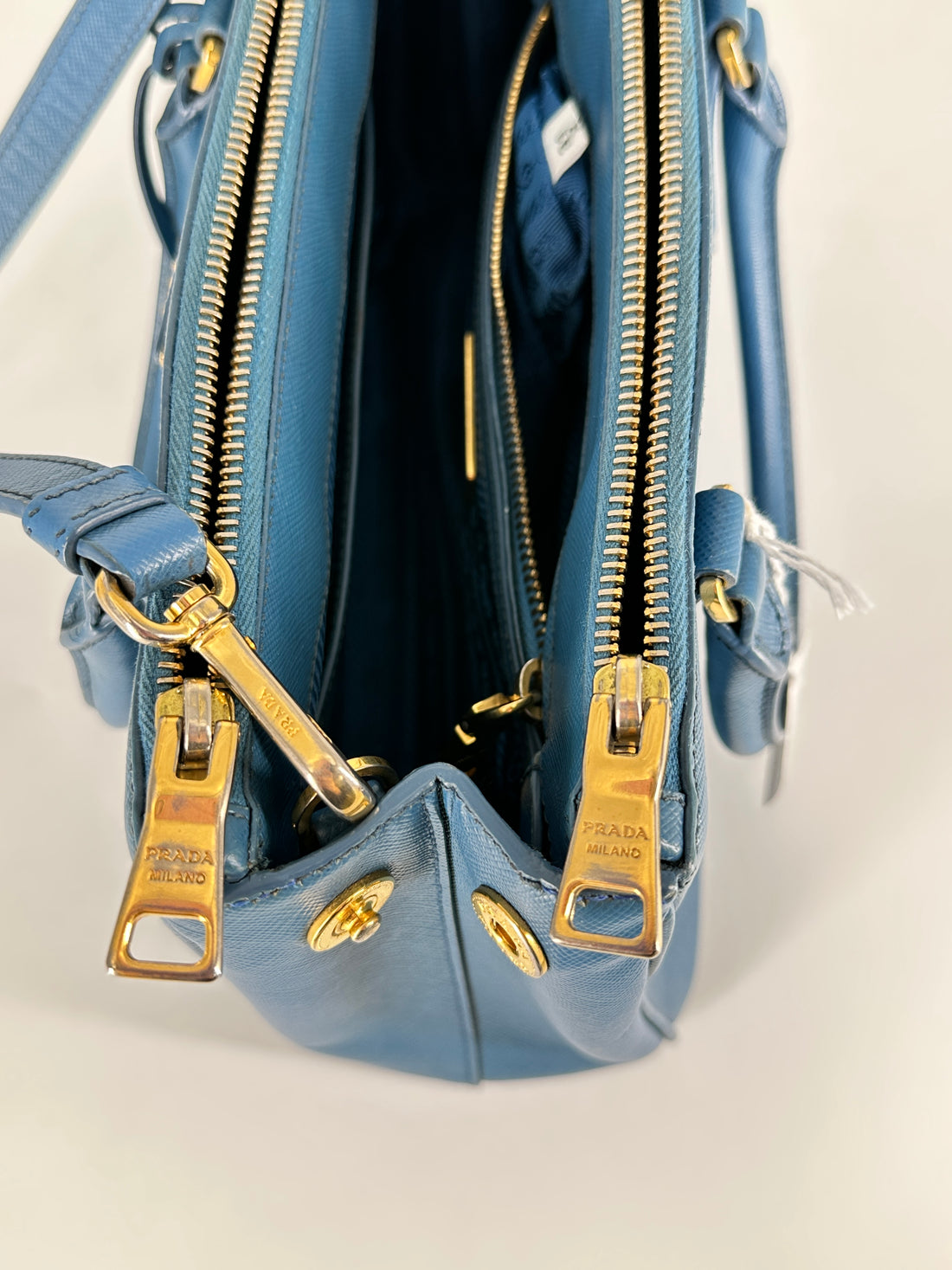 Prada Saffiano Lux Leather Mini Double Zip Tote Blue