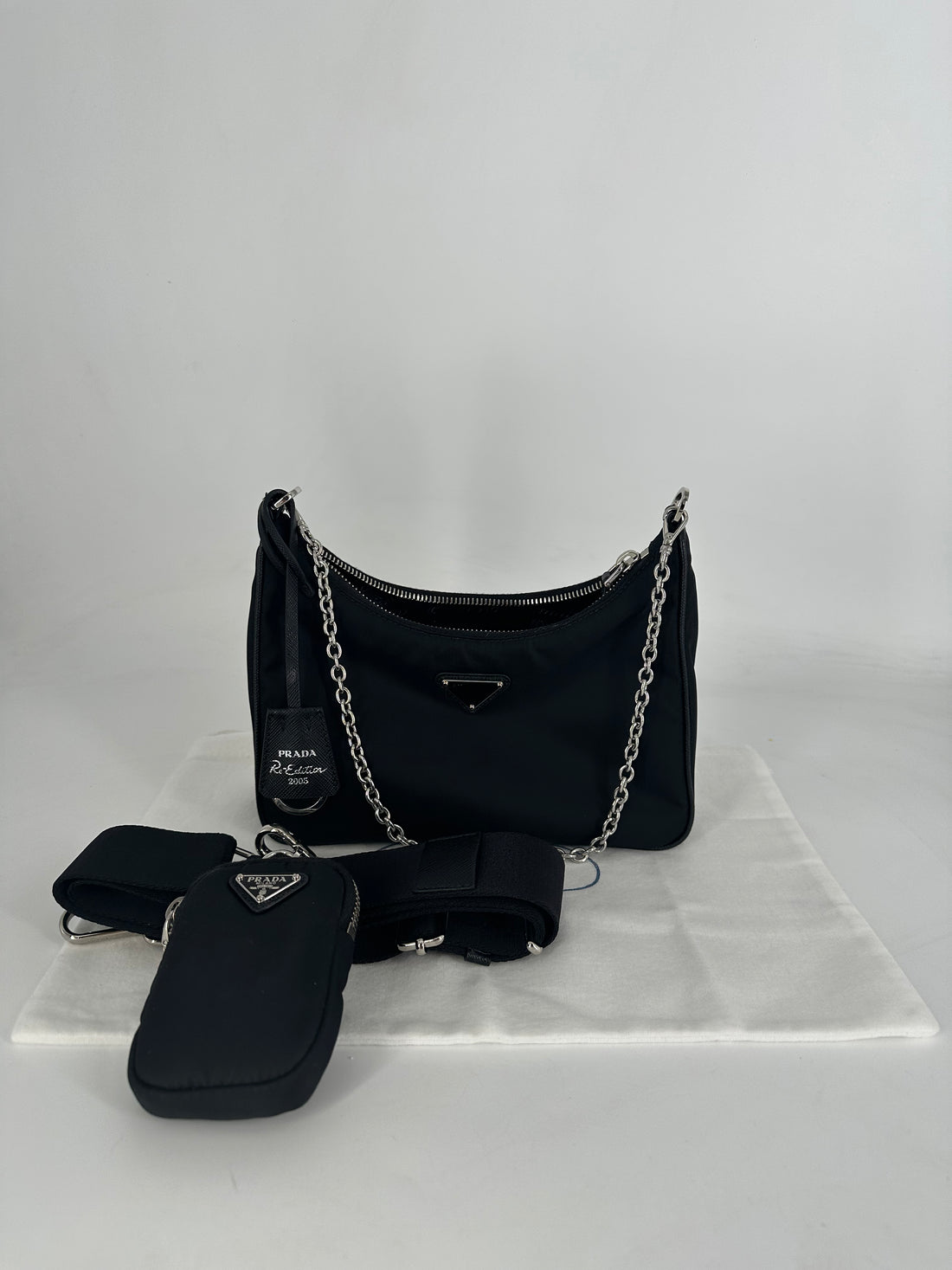 Prada Nylon Re-Edition Shoulder Bag Black full set